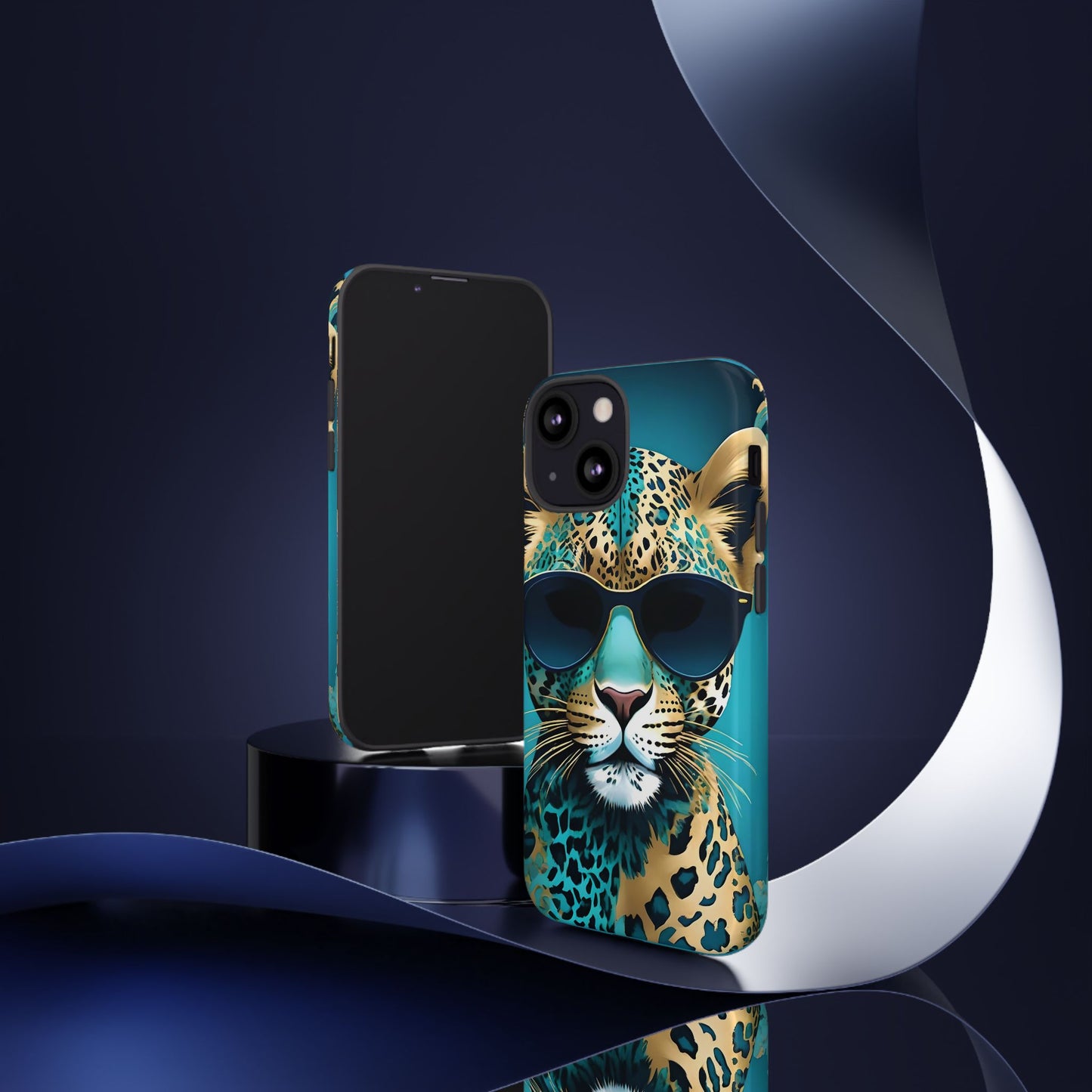 Phone Case - Aqua & Gold Leopard In Sunglasses Design