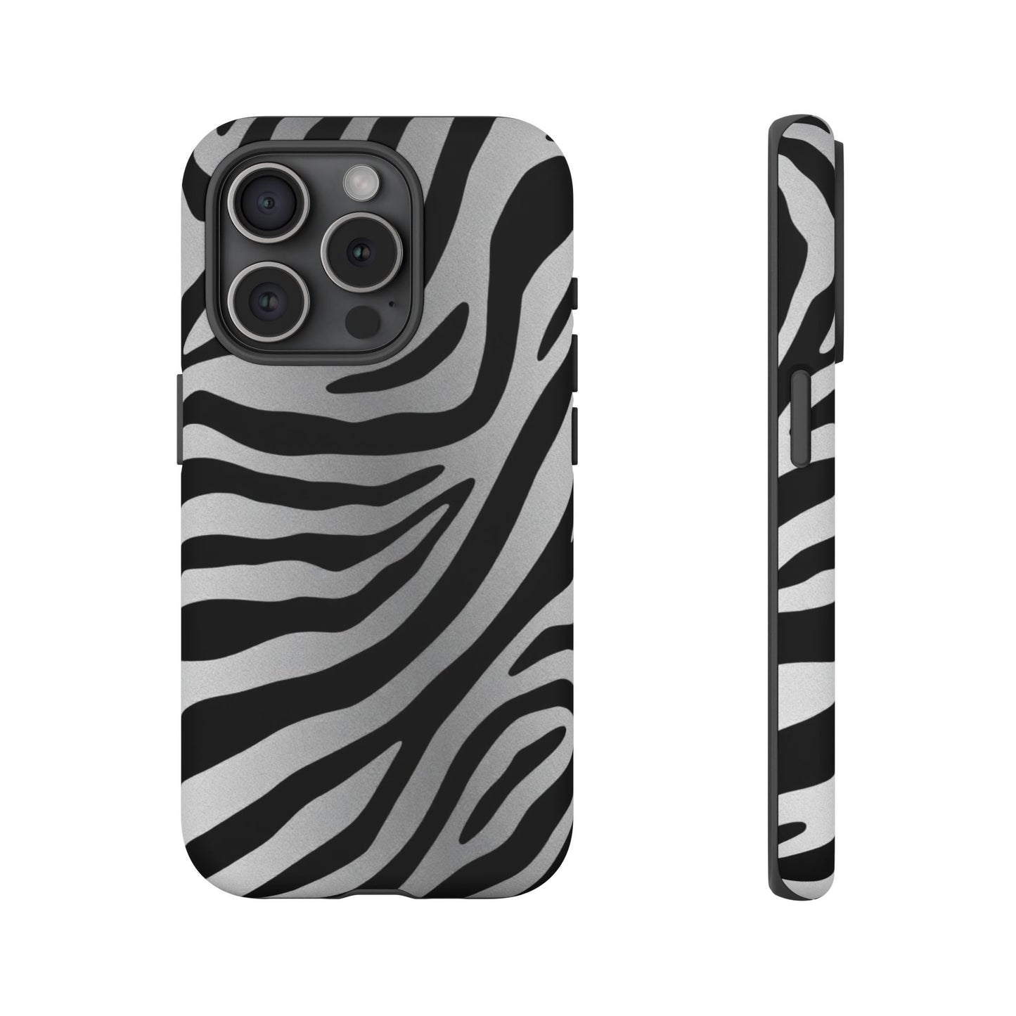 Zebra Print Tough Phone Case - Silver