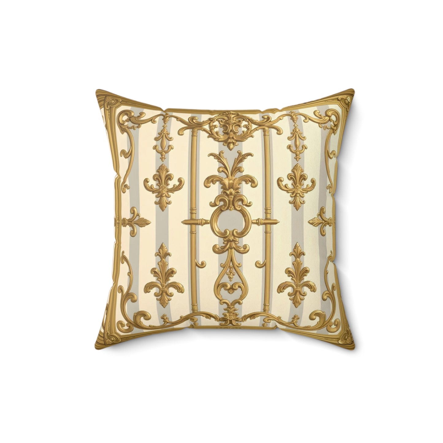Elegant Gold Pattern Pillow, Luxury Home Decor, Throw Pillow, Couch Cushion, Perfect Gift, Wedding Decor - Matte Gray & Cream Striped Gold Baroque
