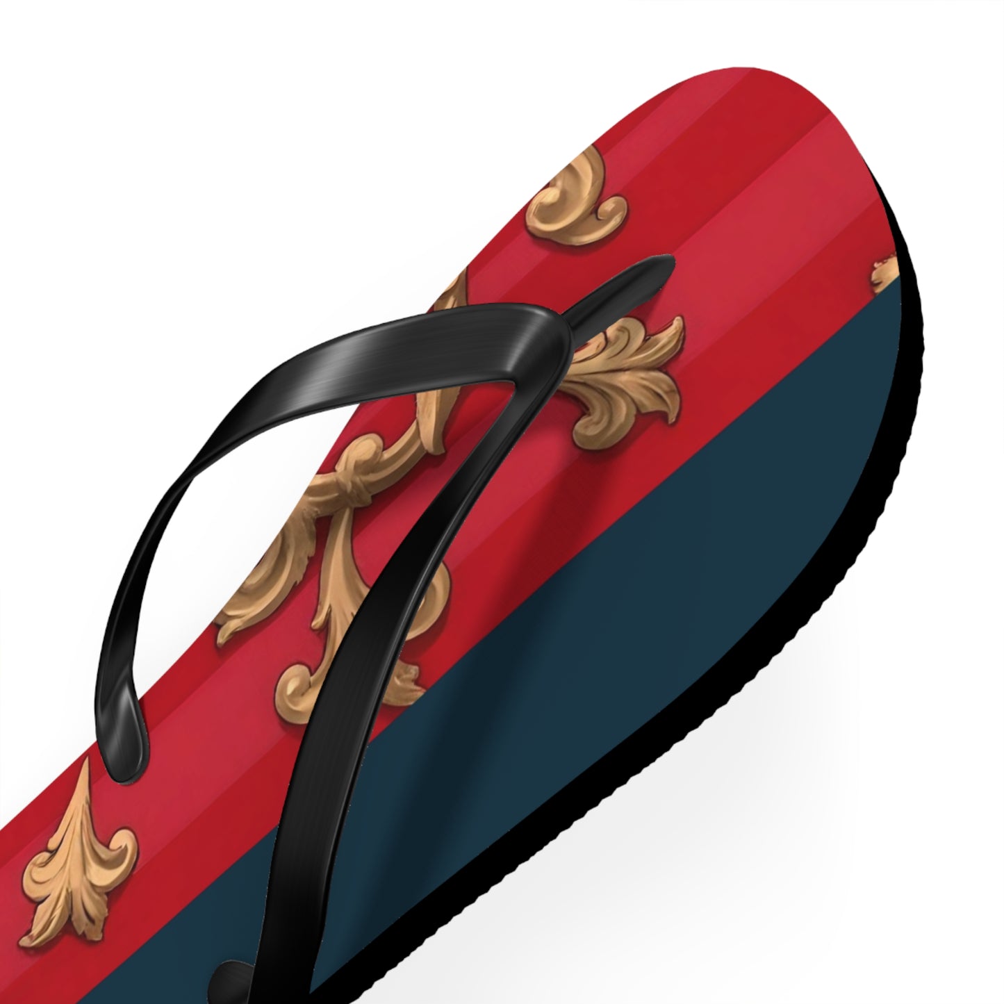 Stylish Flip Flops for Summer Fun, Beach Footwear, Vacation Sandals, Poolside Flip Flops, Casual Summer Shoes - Blue & Red Striped Baroque