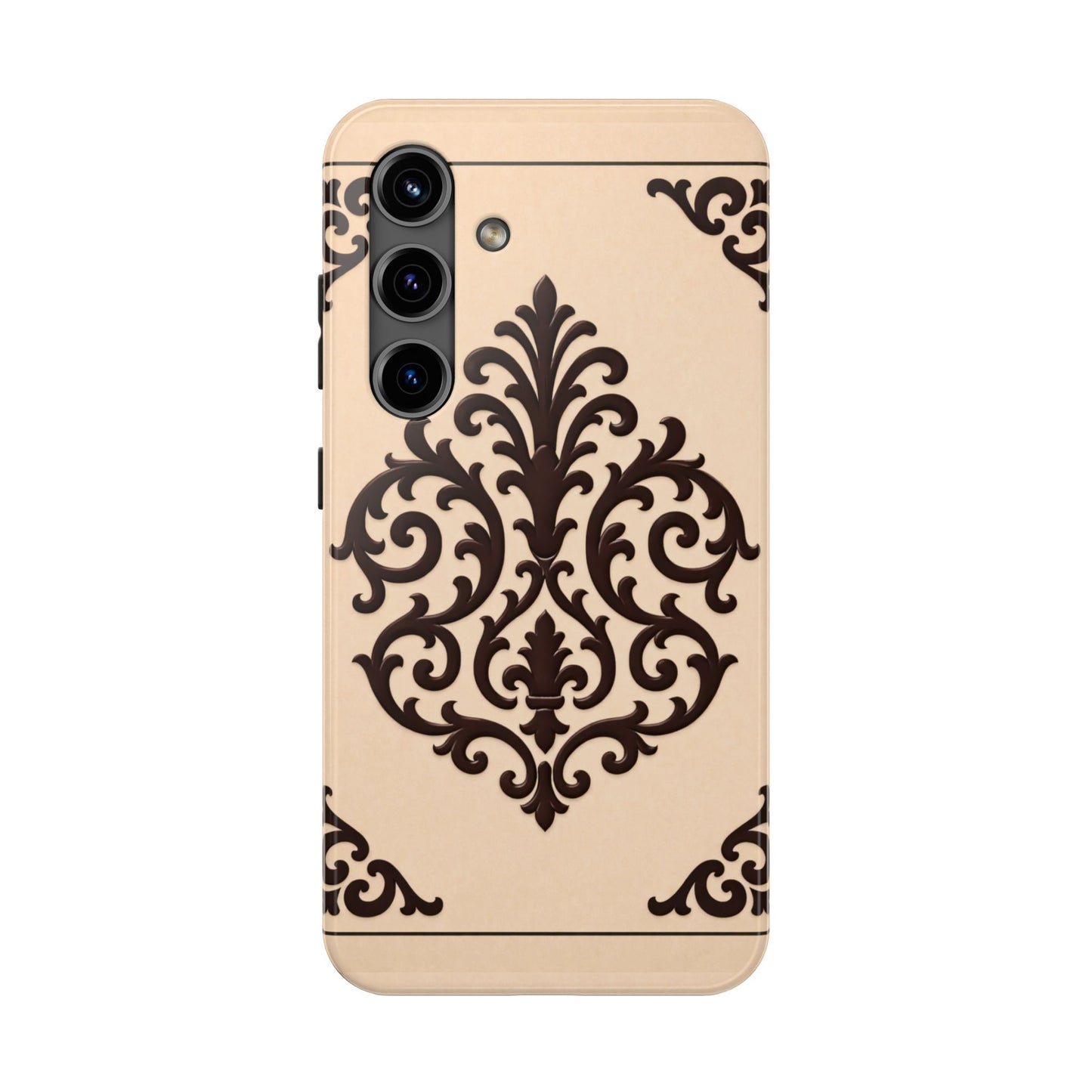 Almond-Beige & Brown Baroque Tough Phone Case — Elegant Beige & Brown Protective Cover