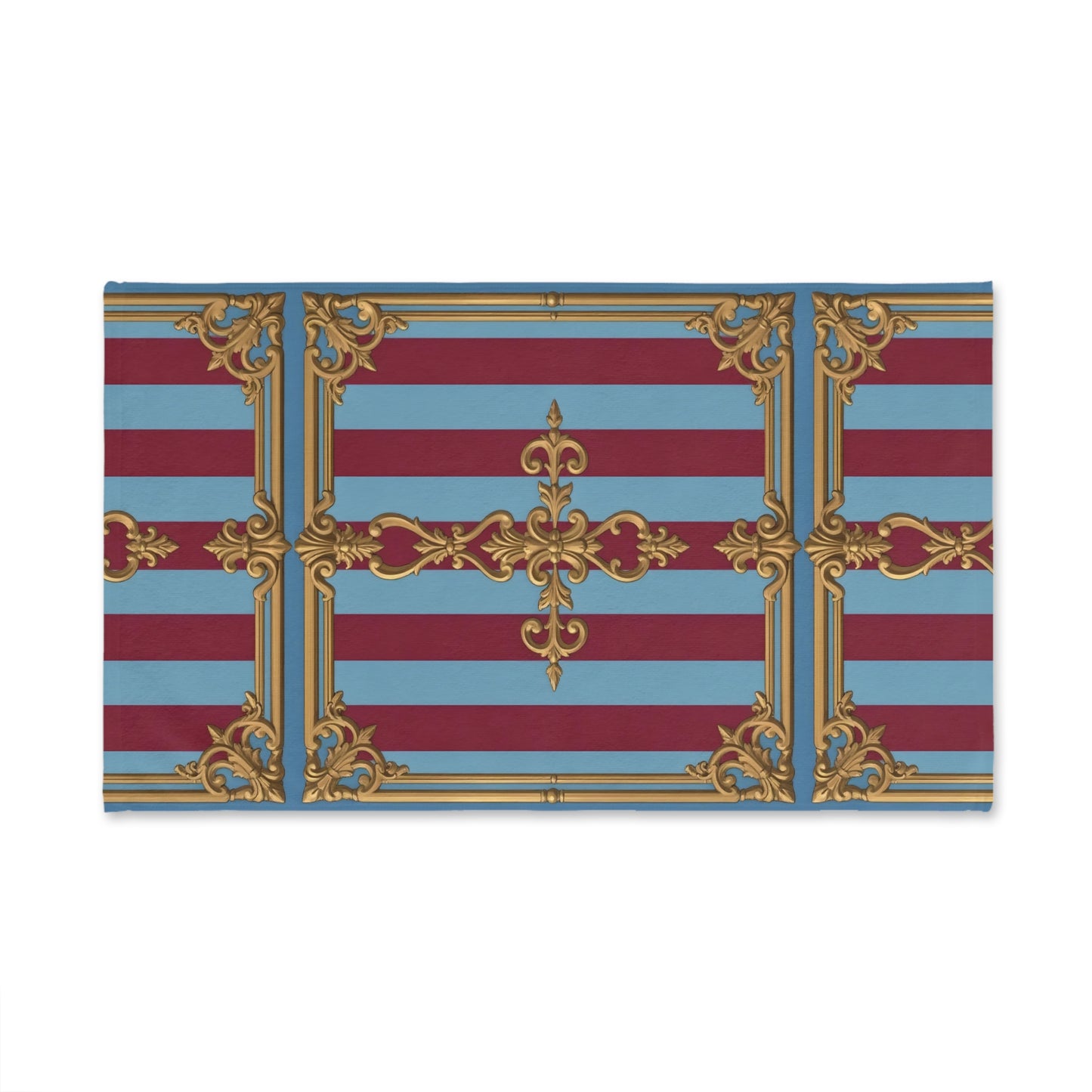 Elegant Red and Blue Decorative Hand Towel, Luxurious Bathroom Decor, French Style Kitchen Towel - Sky Blue & Maroon Striped Baroque