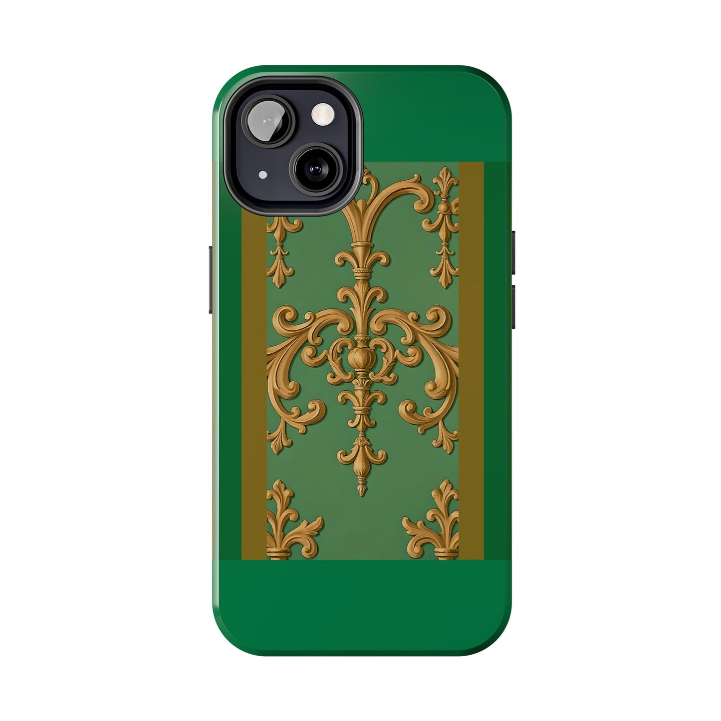 Elegant Floral Tough Phone Case, Durable Phone Cover, Gifts for Her, Stylish Protection, Chic Phone Accessory - Olive Green Striped Rococo