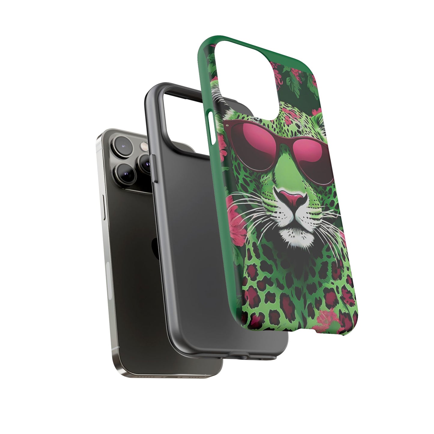 Phone Case - Lime Green & Burgundy Leopard In Sunglasses Design