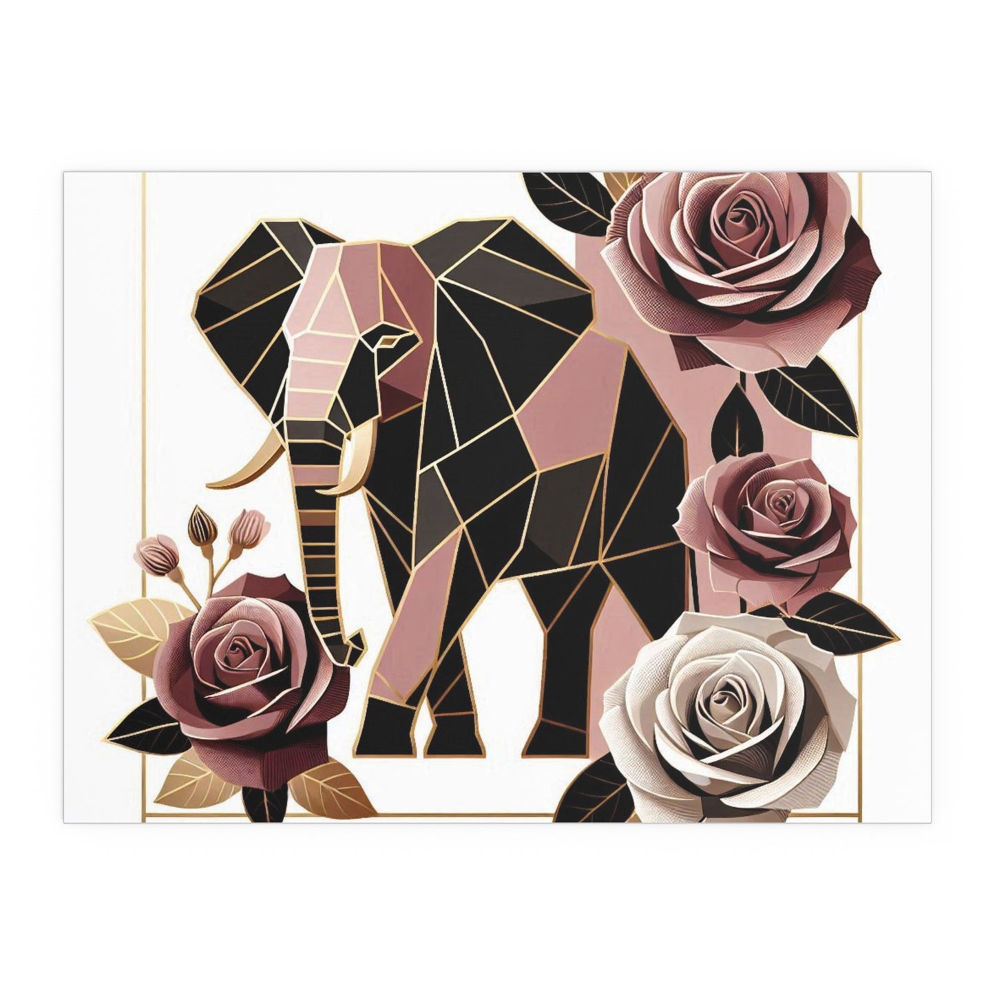 Elegant Floral Silk Poster - Indoor/Outdoor Wall Art for Home Decor - Brown & Mauve Elephant & Roses