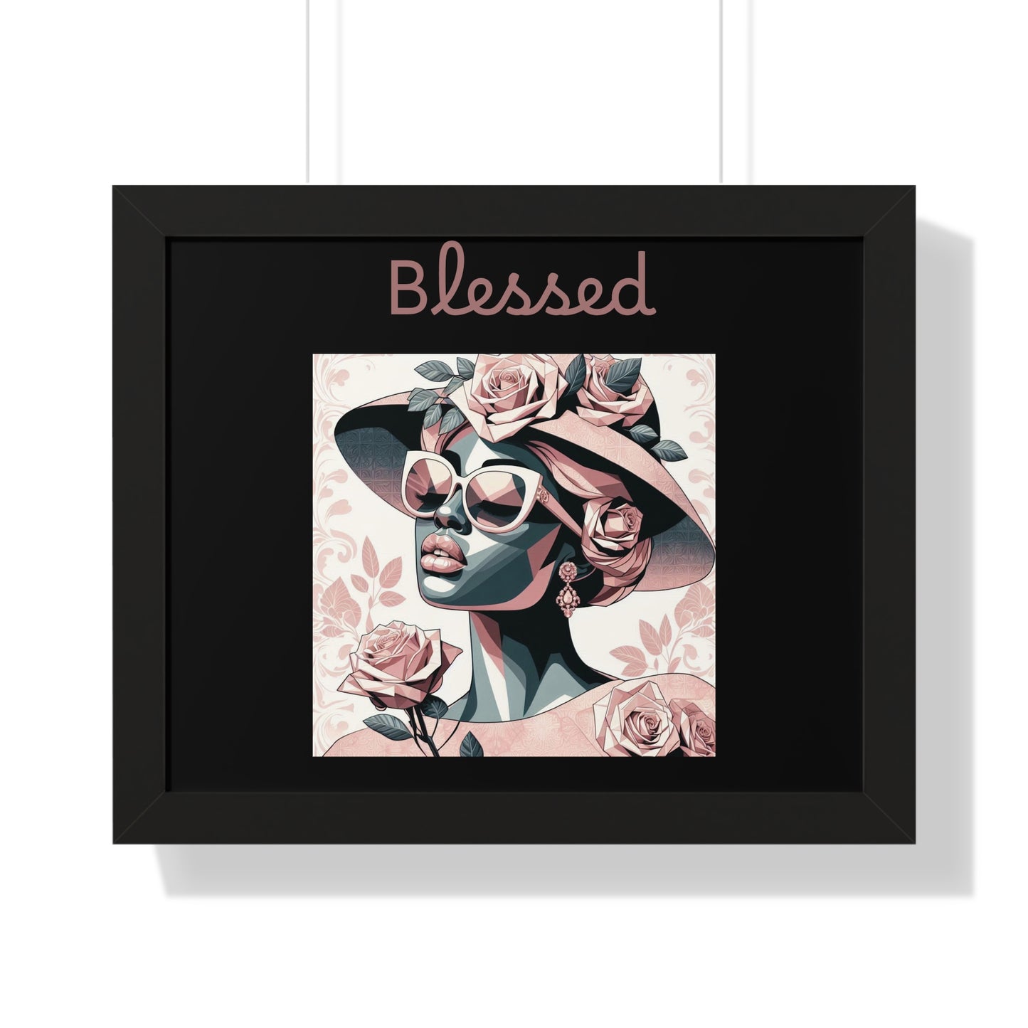 Framed Art Print: Blessed Floral Wall Decor, Inspirational Home Gift, Boho Art for Living Room, Stylish Gift for Friends, Modern Wall Art