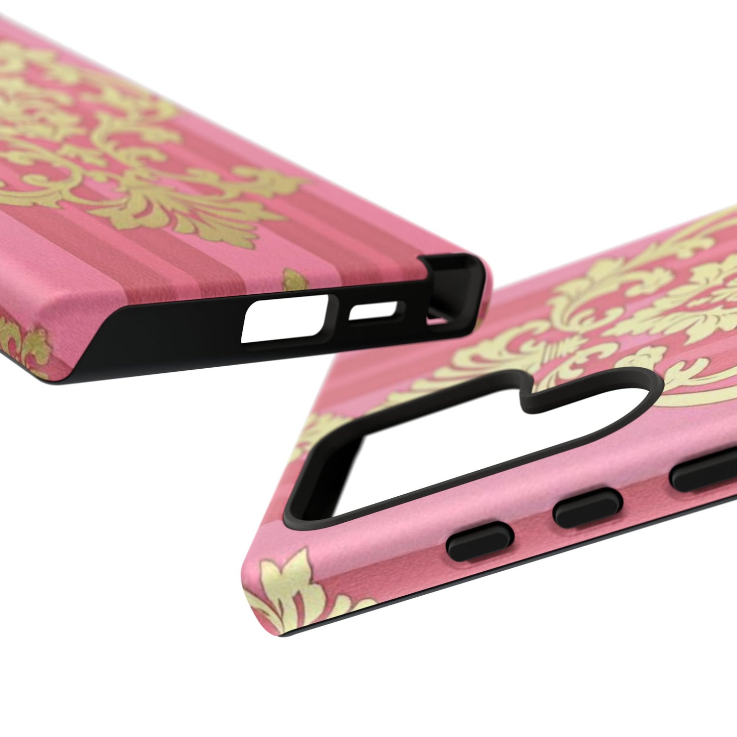 Elegant Floral Motif Phone Case - Tough Cases with Vintage Design - Pink Striped Damask