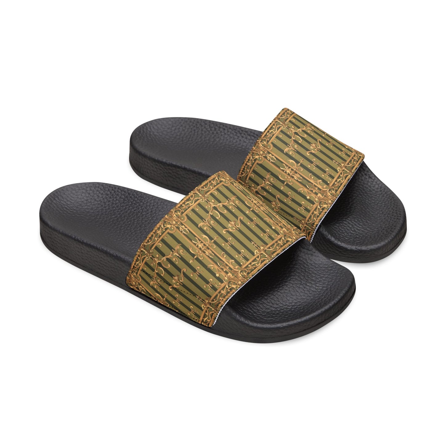 Stylish Women's Removable-Strap Sandals, Summer Footwear, Casual Slip-Ons, Vacation Essentials - Olive Green Striped Rococo
