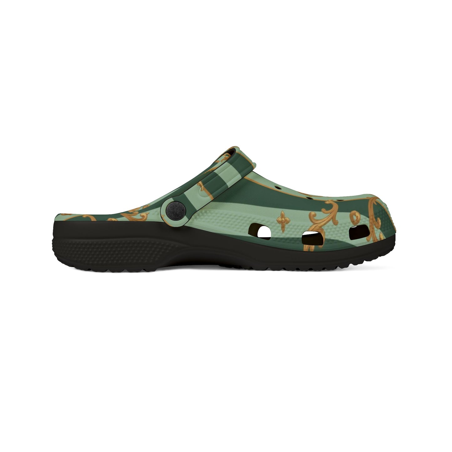 Elegant AOP EVA Foam Clogs - Stylish Garden-Inspired Footwear for Comfort & Trend, Unique Slip-Ons - Mint Green & Teal Striped Gold Baroque