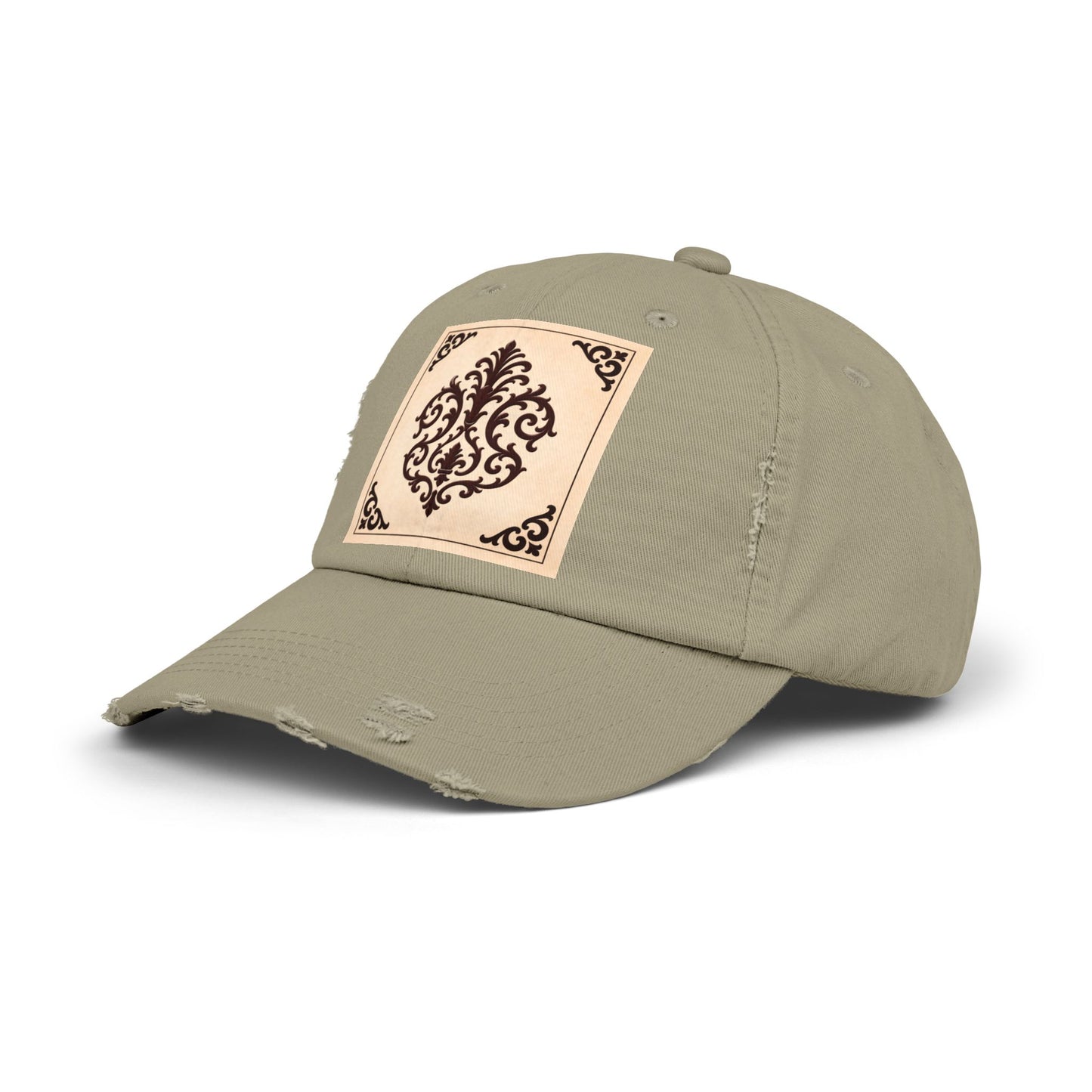 Almond-Beige & Brown Baroque Distressed Cap with Vintage Baroque Patch