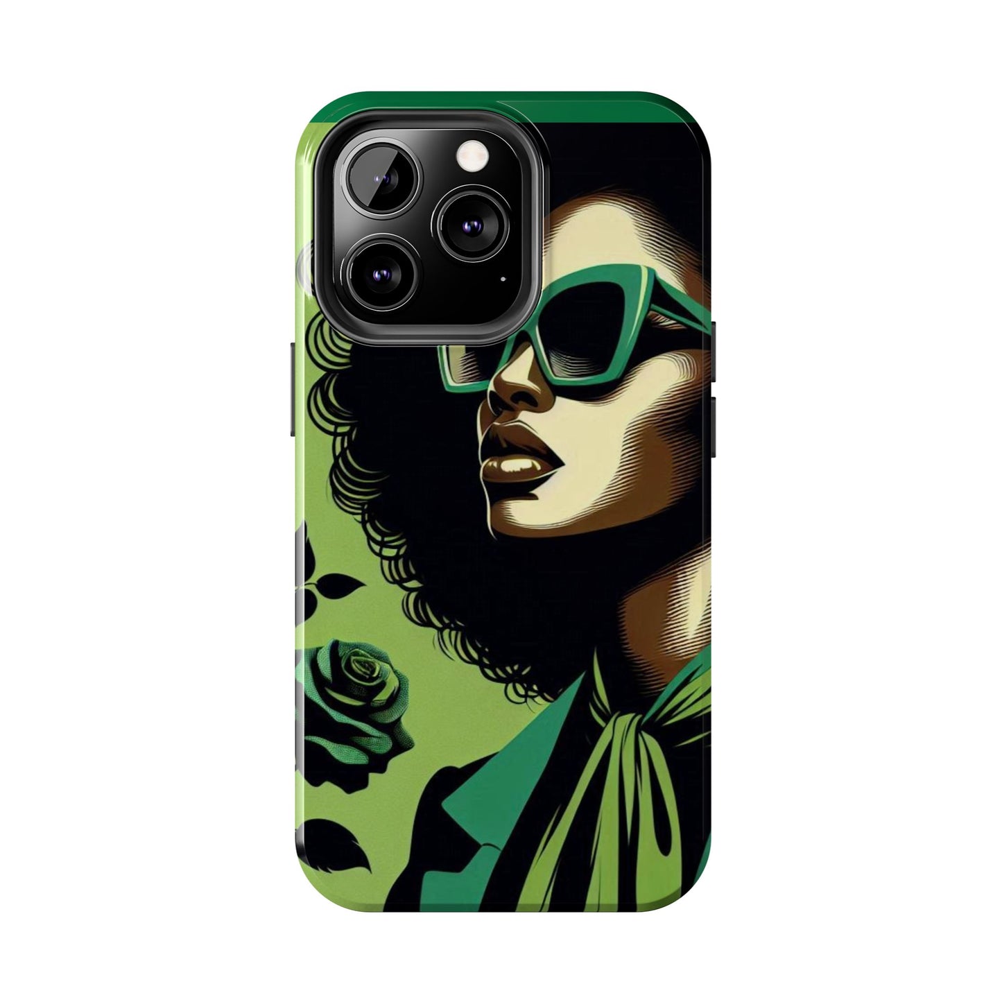 Chic Tough Phone Case | Artistic Green & Black Design | Phone Protection, Gift for Her, Stylish Accessory, Trendy Tech - Lady in Green