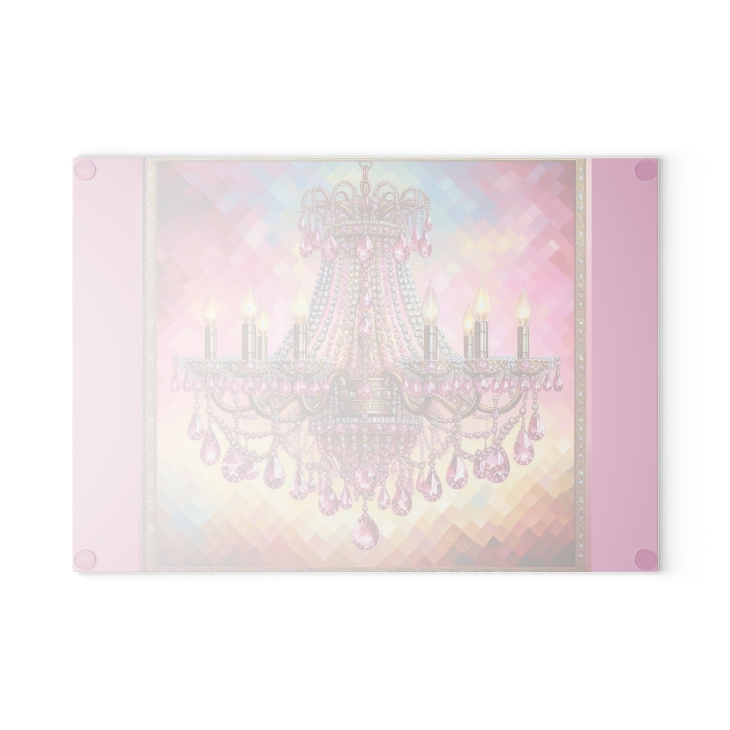 Chic Glass Cutting Board with Elegant Chandelier Design - Kitchen Decor for Entertaining, Housewarming Gift, Wedding - Pink Jeweled Chandelier