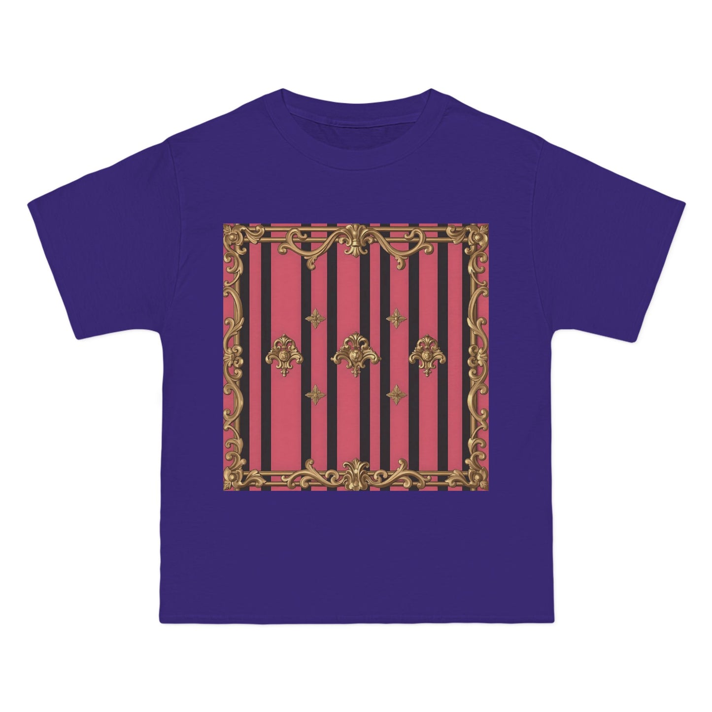 Elegant Baroque Short-Sleeve T-Shirt - Artistic Fashion, Graphics Tee, Unique Gift, Stylish Apparel, Casual Wear - Pink Striped Gold Rococo