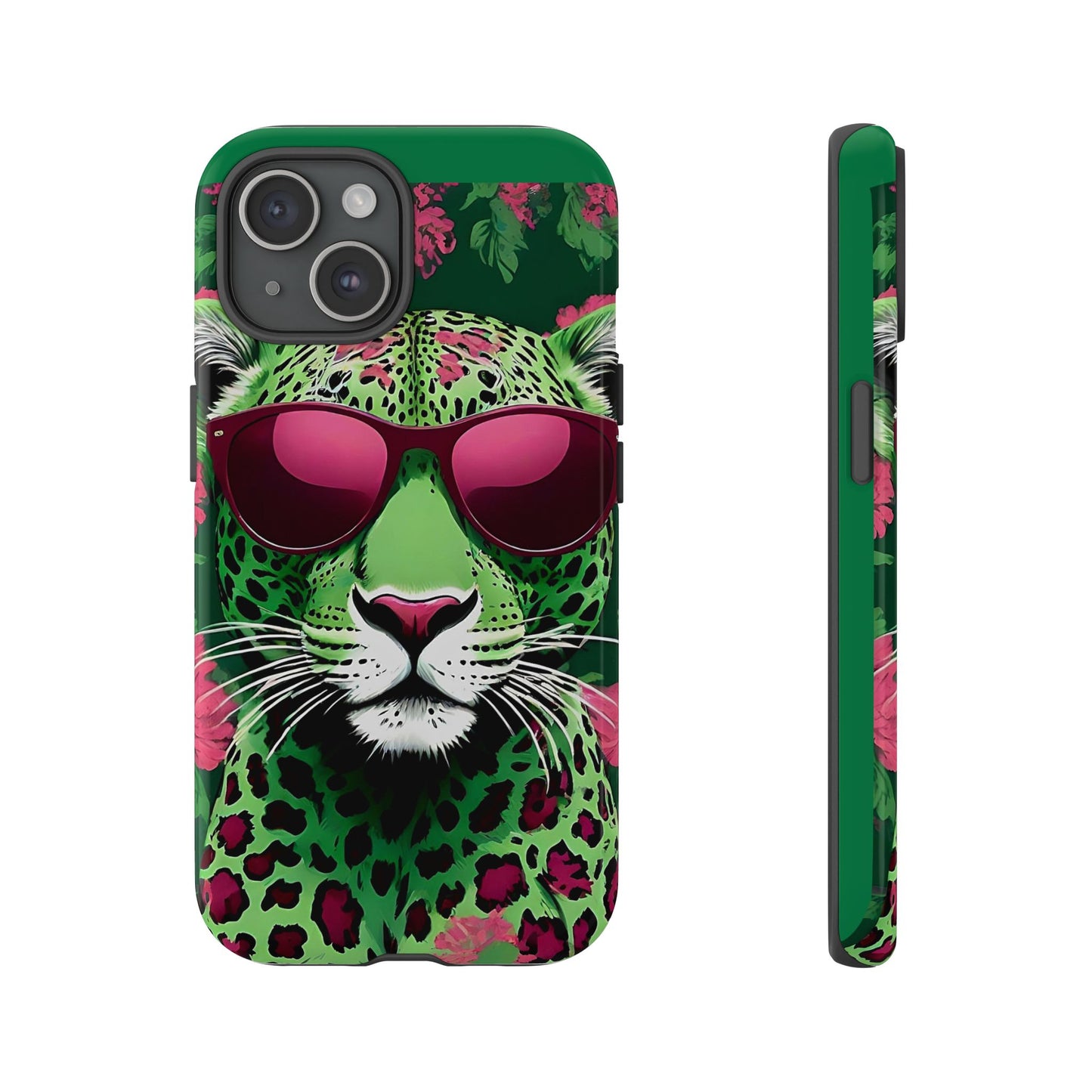 Phone Case - Lime Green & Burgundy Leopard In Sunglasses Design