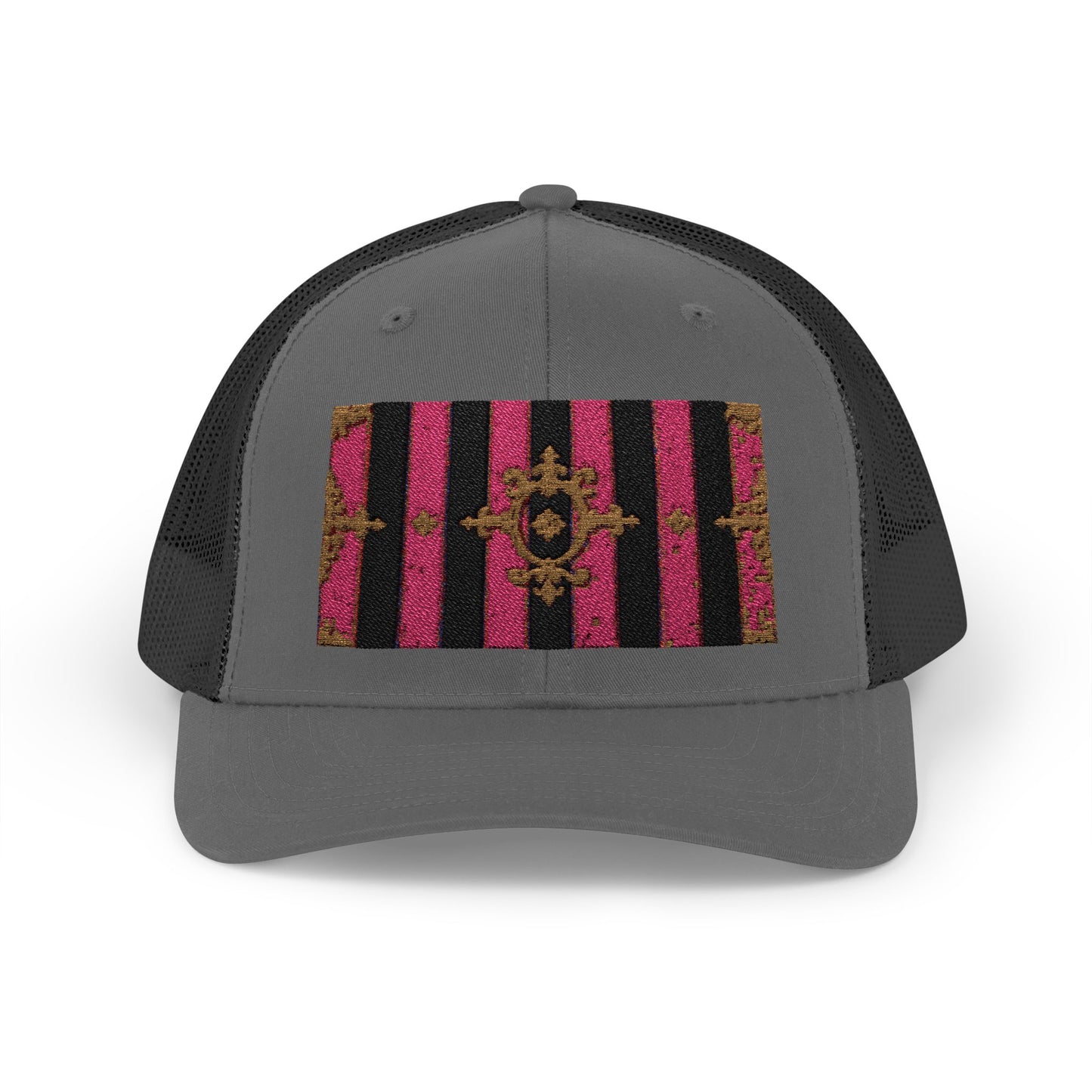 Stylish Snapback Trucker Cap with Black & Mauve Striped Gold Baroque, Trendy Fashion Hat, Perfect Gift for Him/Her
