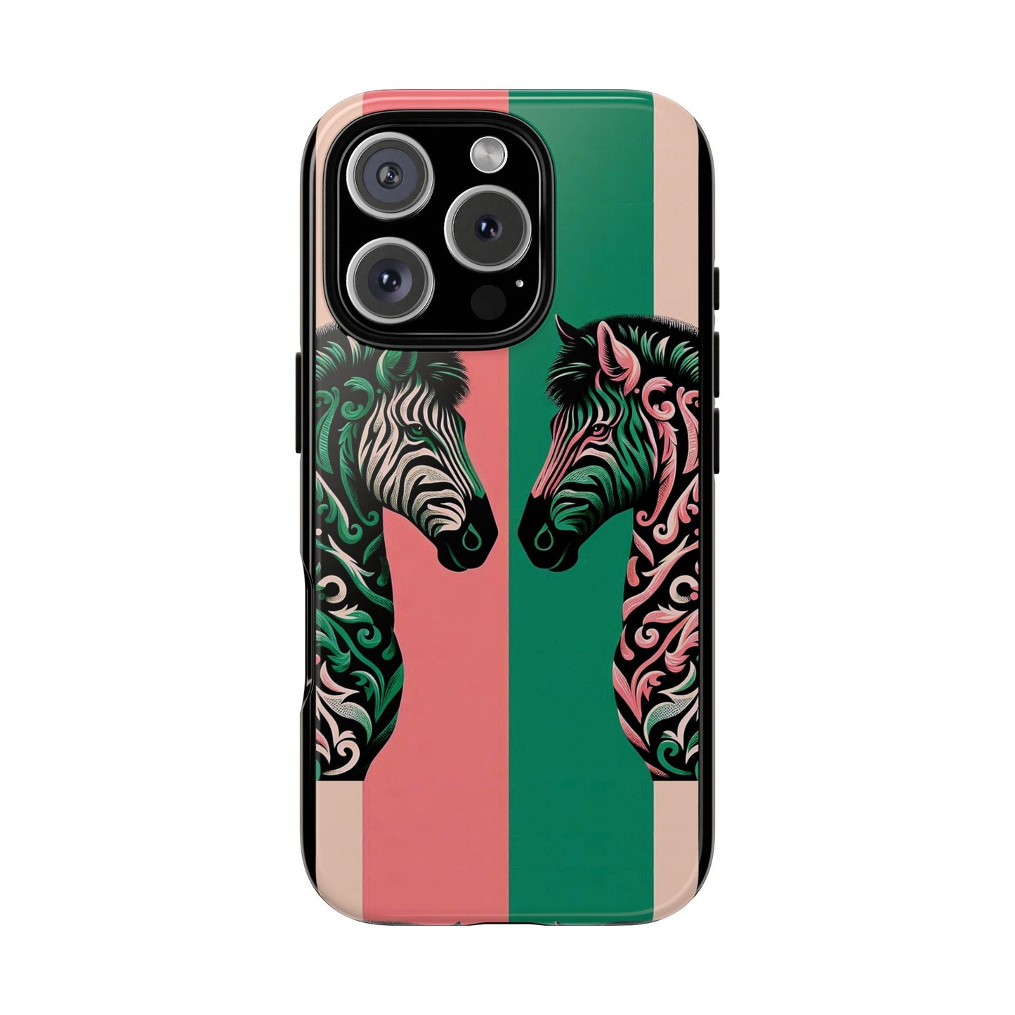 Phone Case - Elegant Pink & Green Zebra Damask Design