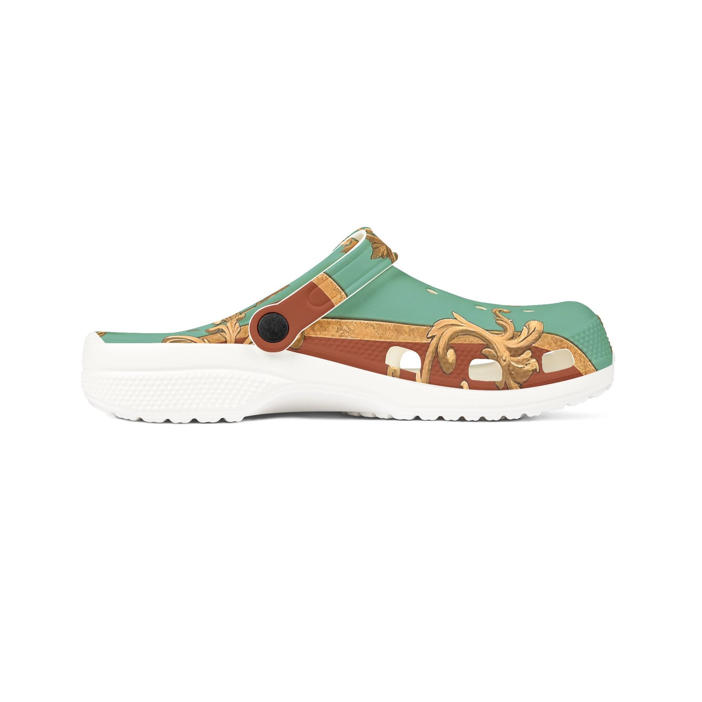 Elegant Decorative EVA Foam Rubber Shoes - Stylish Comfort for Every Occasion - Rust & Mint Aqua Striped Baroque