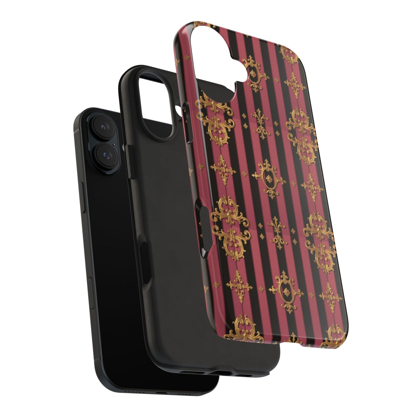 Elegant Black & Mauve Striped Gold Baroque Phone Case, Tough Phone Cases, Stylish Protective Cover, Unique Gift, Luxe Phone Accessories