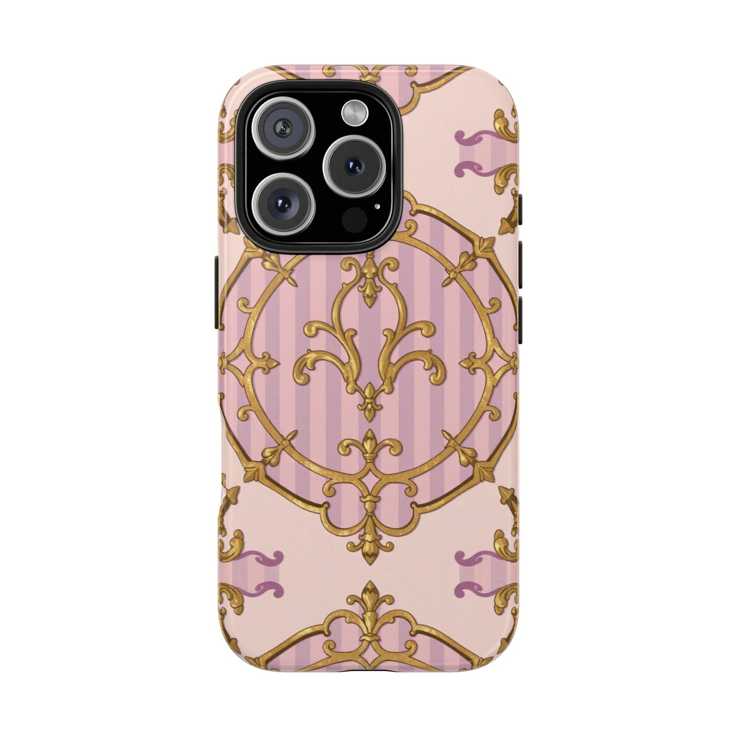 Elegant Vintage Phone Case, Tough Phone Case, Lavender & Alabaster Striped Gold Baroque Phone Cover, Stylish Phone Protector, Gift for Her