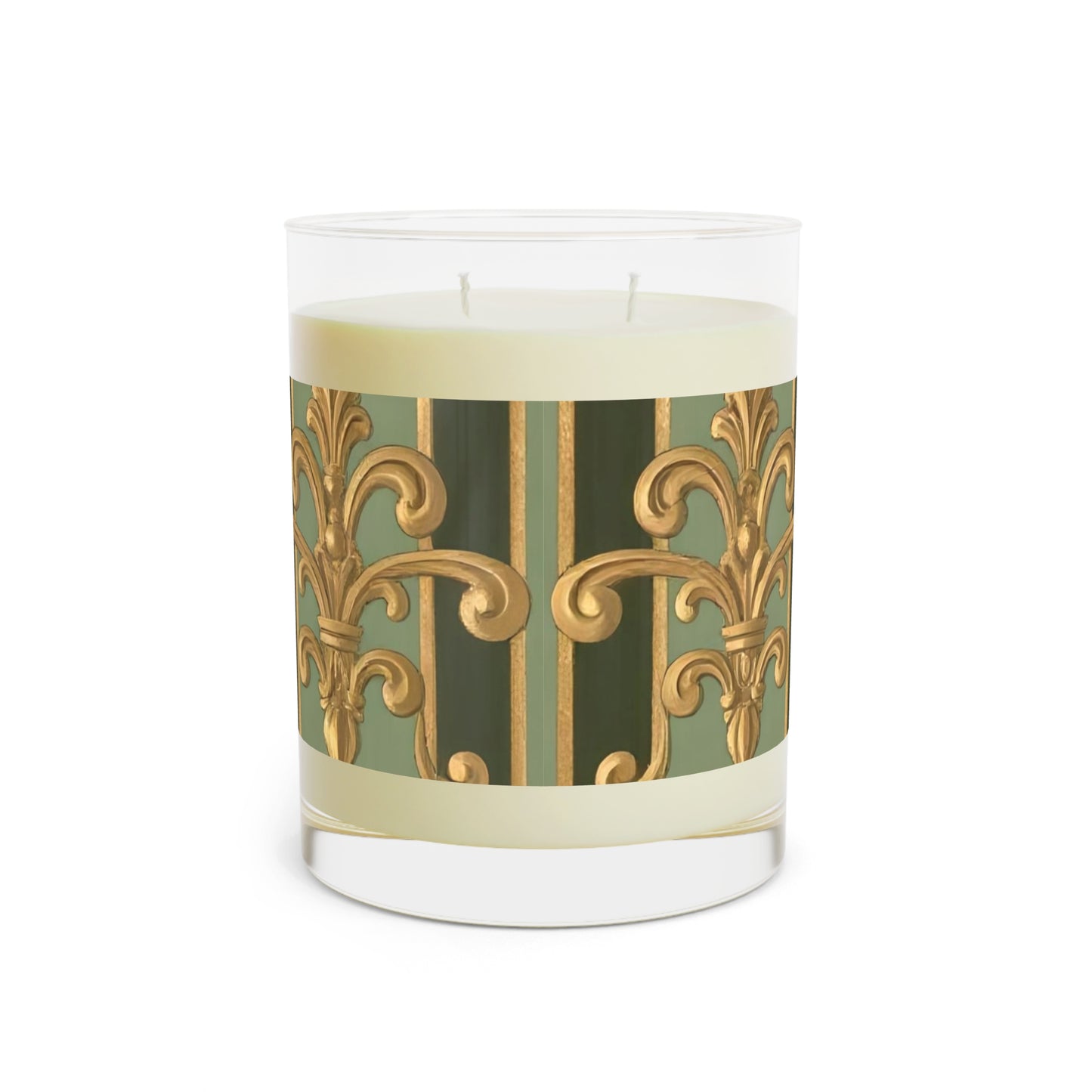 Elegant Scented Candle - Luxurious Home Decor, Aromatherapy Gift, Relaxation, Self-Care, Gift for Her, Eco-friendly - Green Striped Gold Baroque
