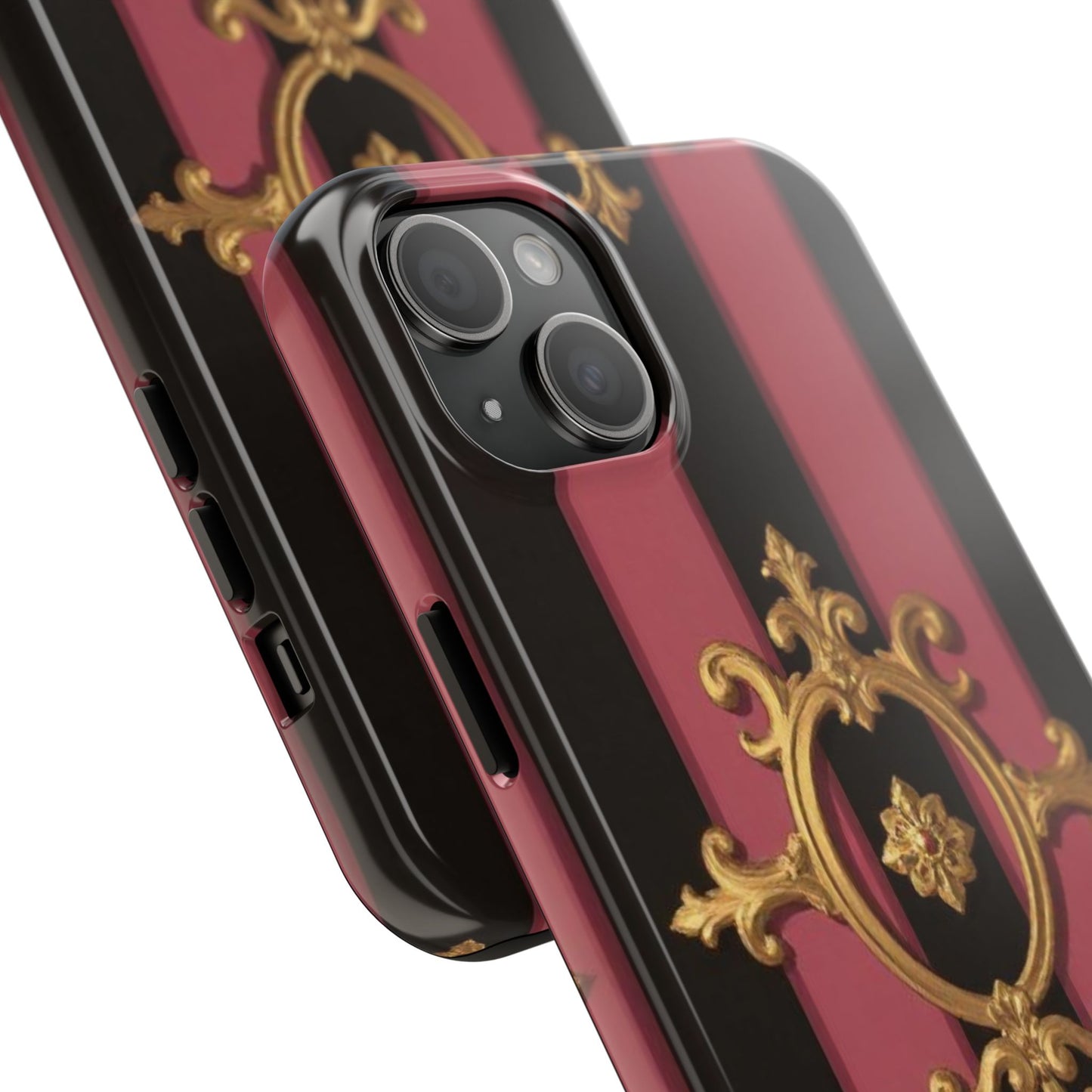 Elegant Black & Mauve Striped Gold Baroque Tough Phone Cases, Luxe Phone Covers, Fashionable Mobile Cases, Gift for Her, Holiday Phone Accessories