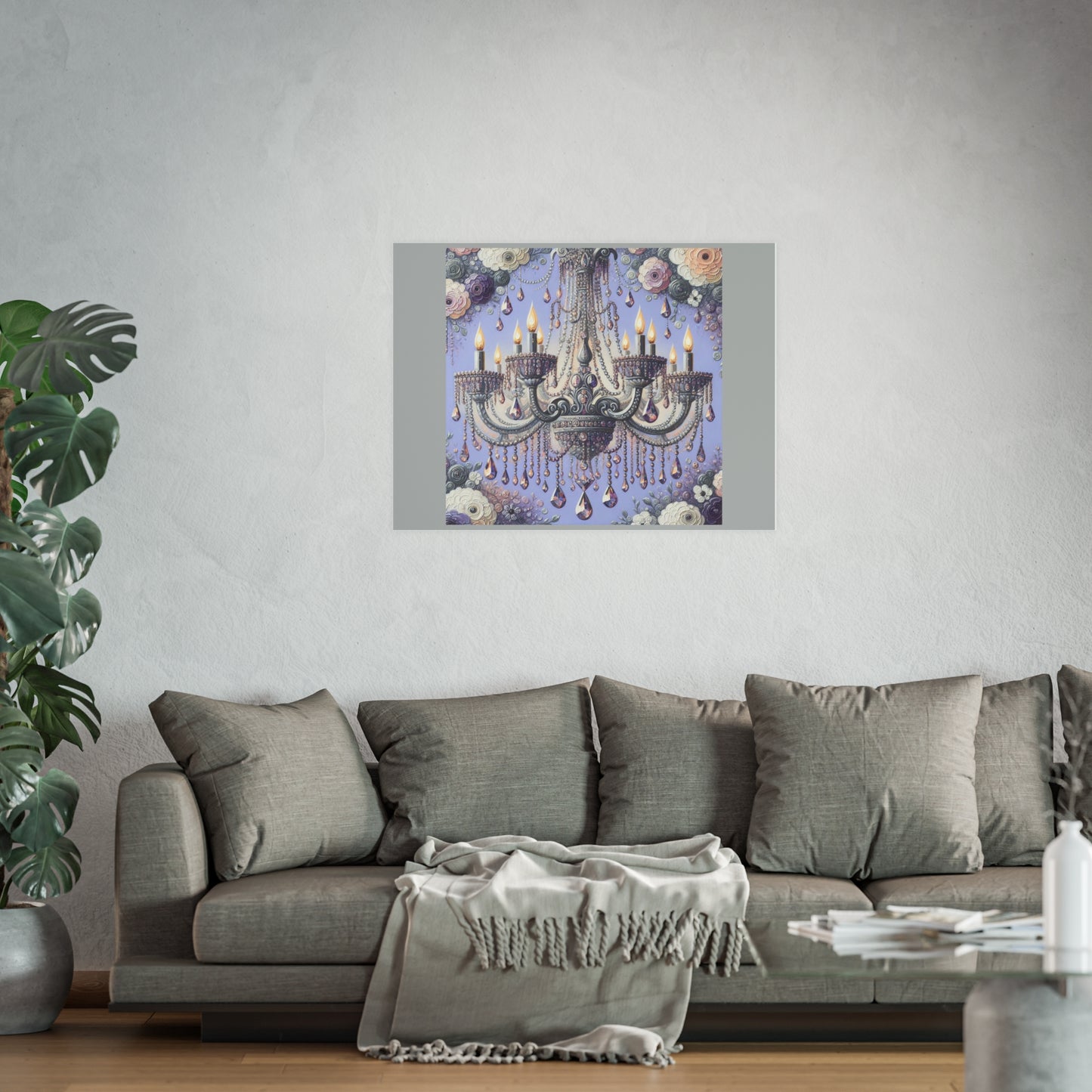 Elegant Floral Chandelier Poster, Art Print for Home Decor, Gift for Art Lovers, Wall Art for Living Room, Birthday Gift Idea - Lilac Jeweled Chandelier