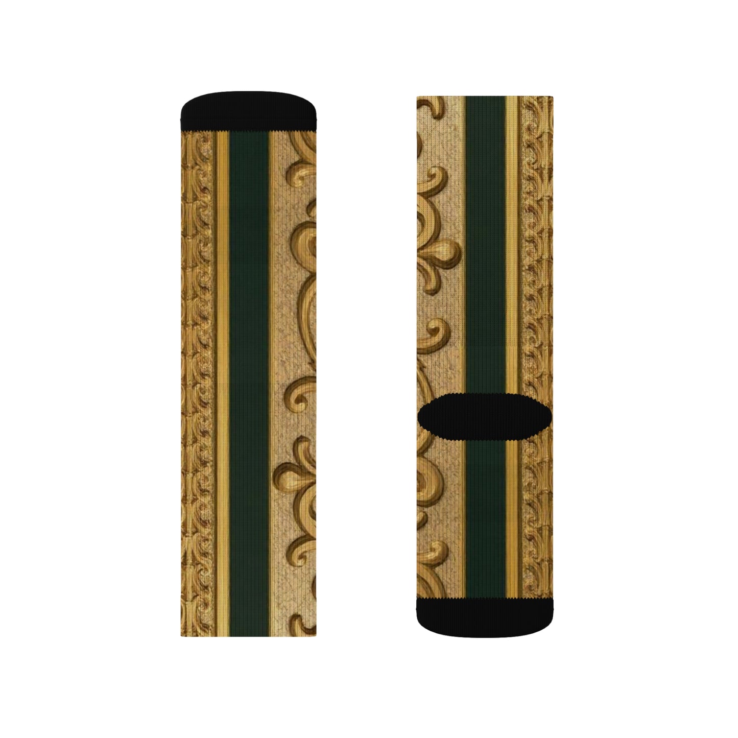 Elegant Teal Striped Gold Baroque Sublimation Socks, Fashion Accessories for Everyday, Gift for Her, Cozy Footwear, Wedding Socks