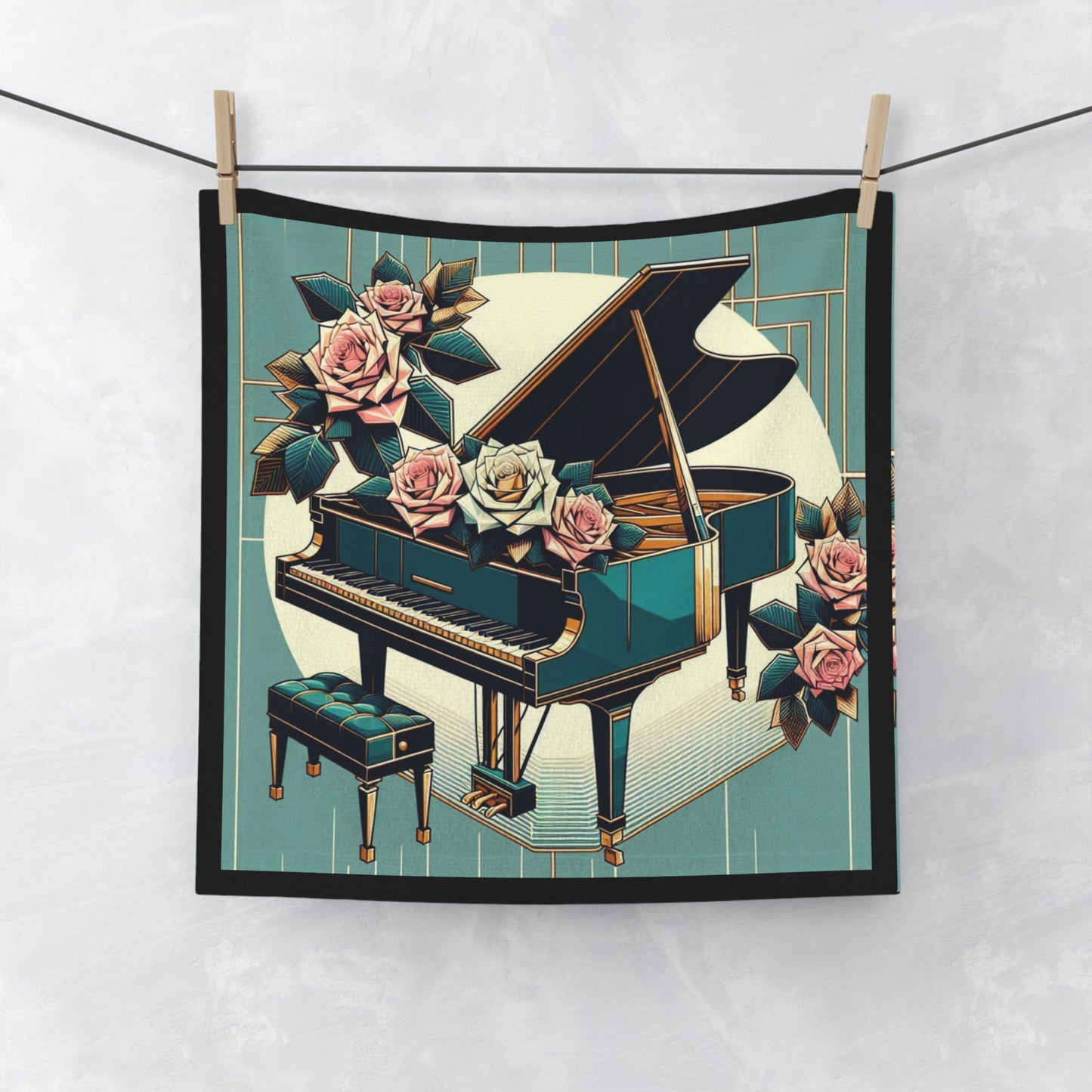 Elegant Piano and Roses Face Towel - Perfect for Music Lovers and Home Decor, Ideal Gift for Birthdays and Celebrations