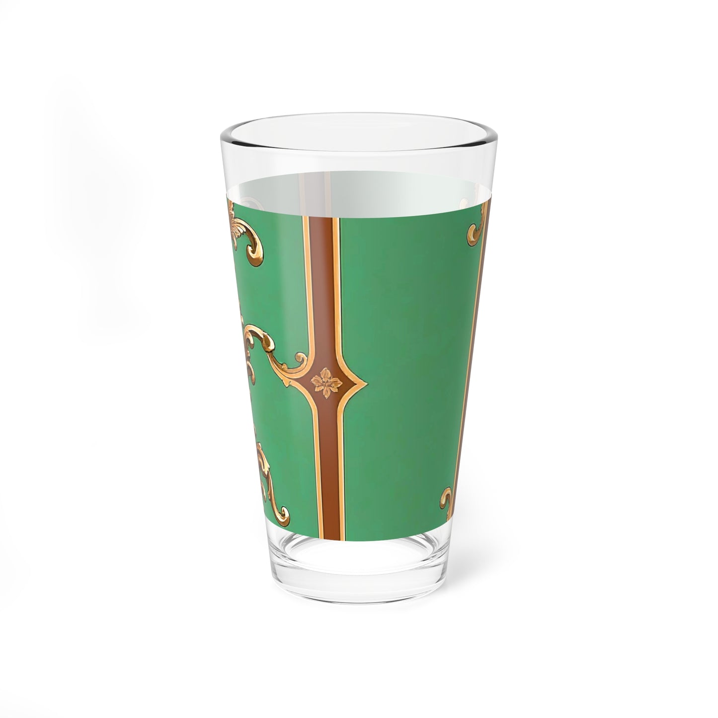 Elegant Decorative Mixing Glass - 16oz Green & Gold Design - Rust & Green Striped Baroque