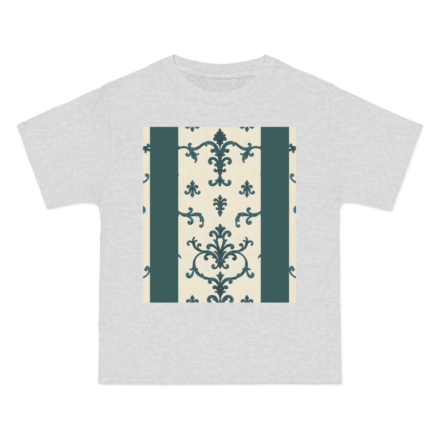 Vintage-Inspired Short-Sleeve T-Shirt, Casual Wear, Graphic Tee, Summer Outfit, Gift for Friends, Retro Design - Teal Striped Rococo