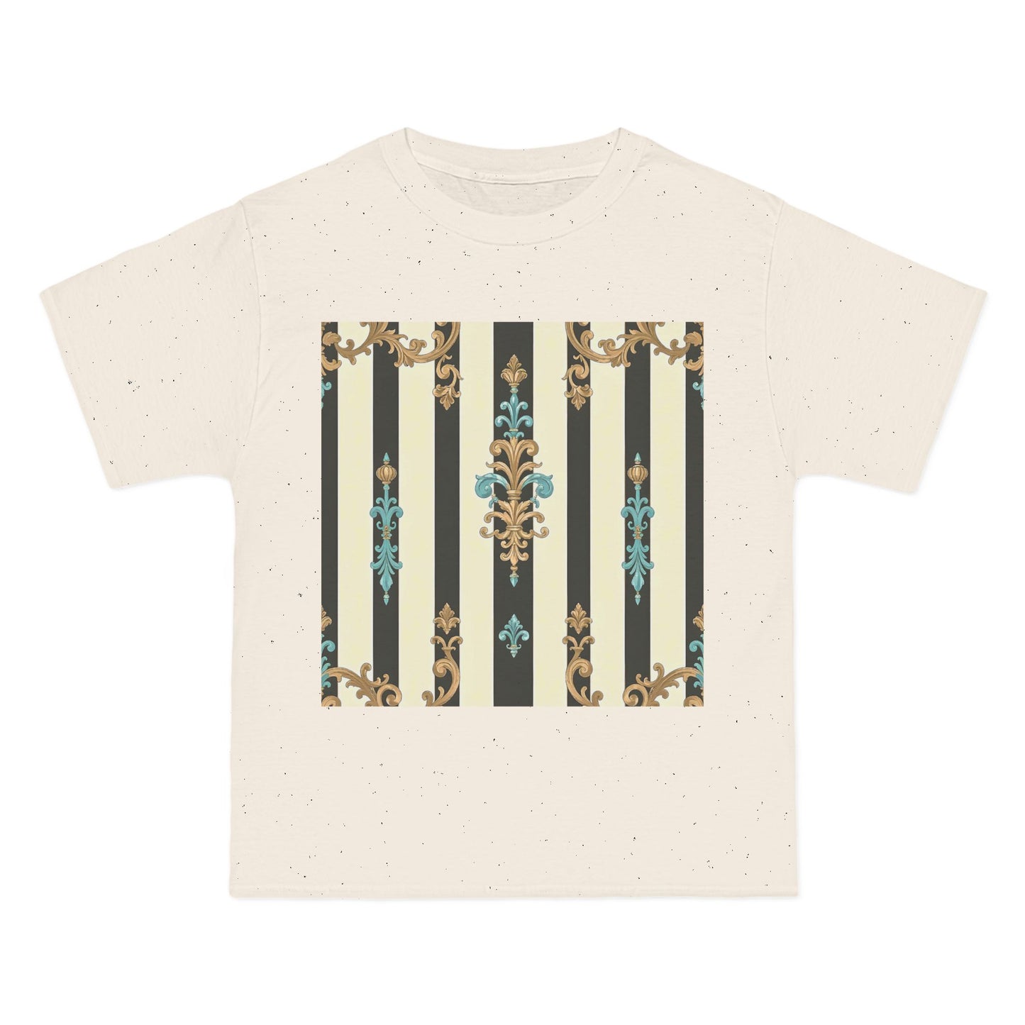 Elegant Floral Pattern Tee, Vintage Style T-Shirt, Gift for Her, Casual Outfit - Black Striped Turquoise & Black Rococo