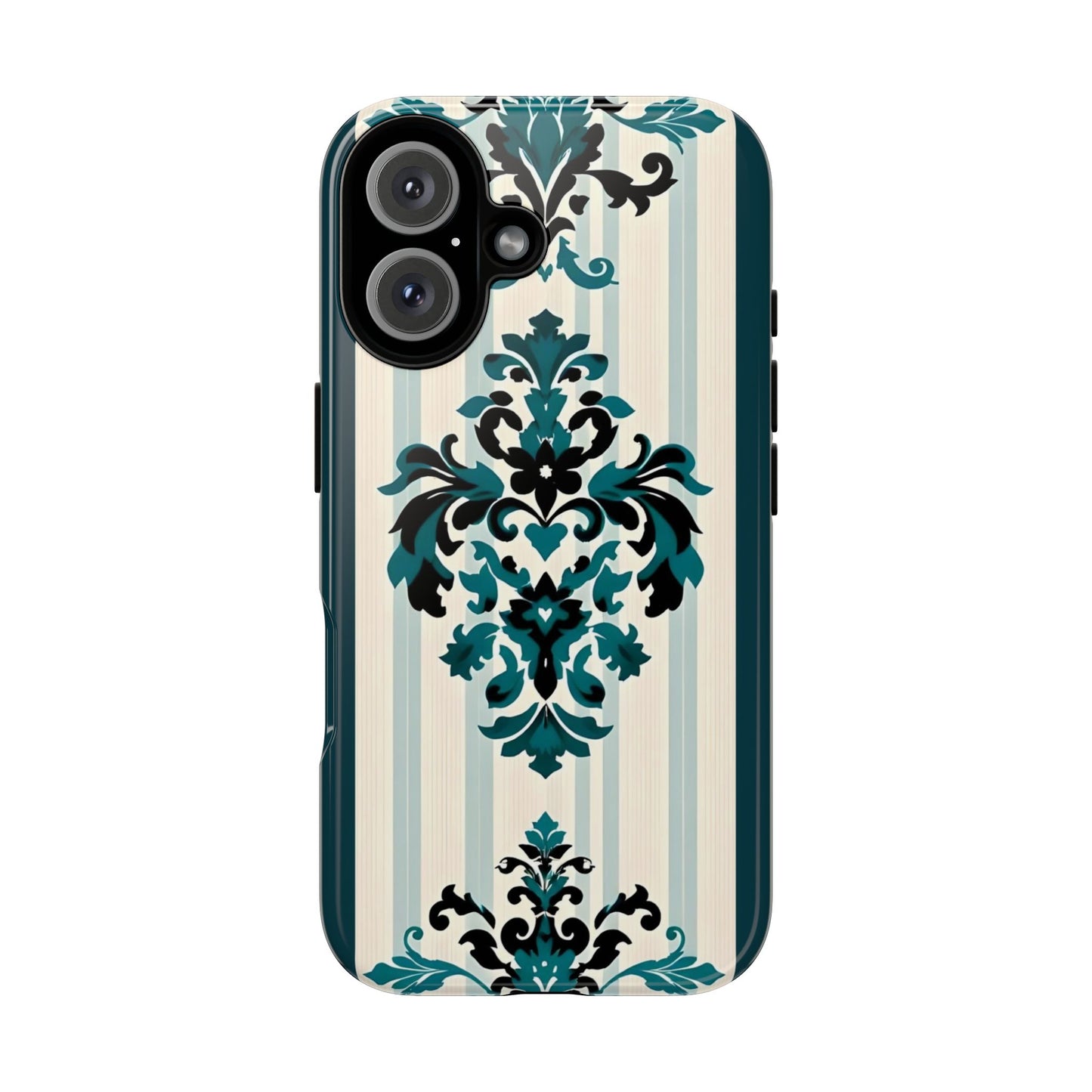 Elegant Floral Phone Case - Tough Cases with Vintage Design - Teal Striped Damask