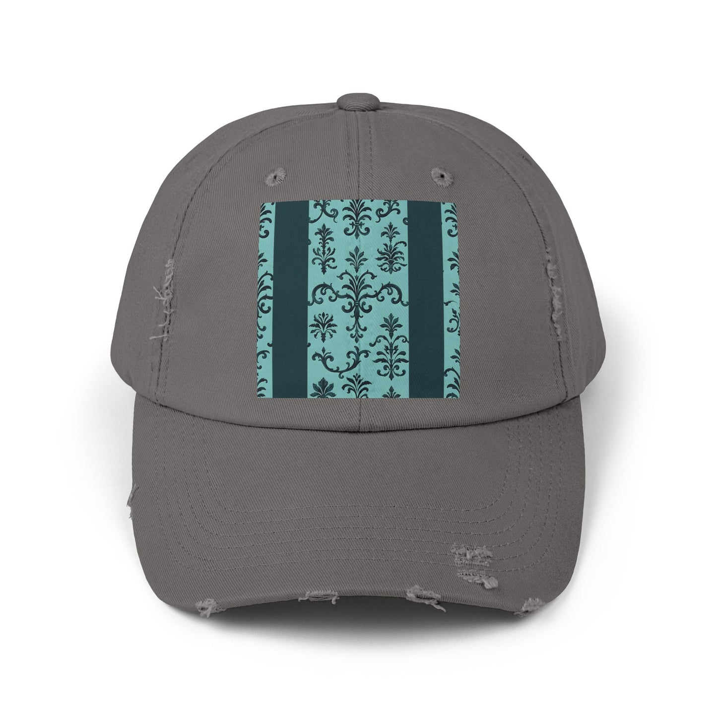 Vintage-Inspired Distressed Cap, Cool Baseball Hat, Casual Headwear, Summer Accessory, Gift for Him Her - Teal Striped Rococo