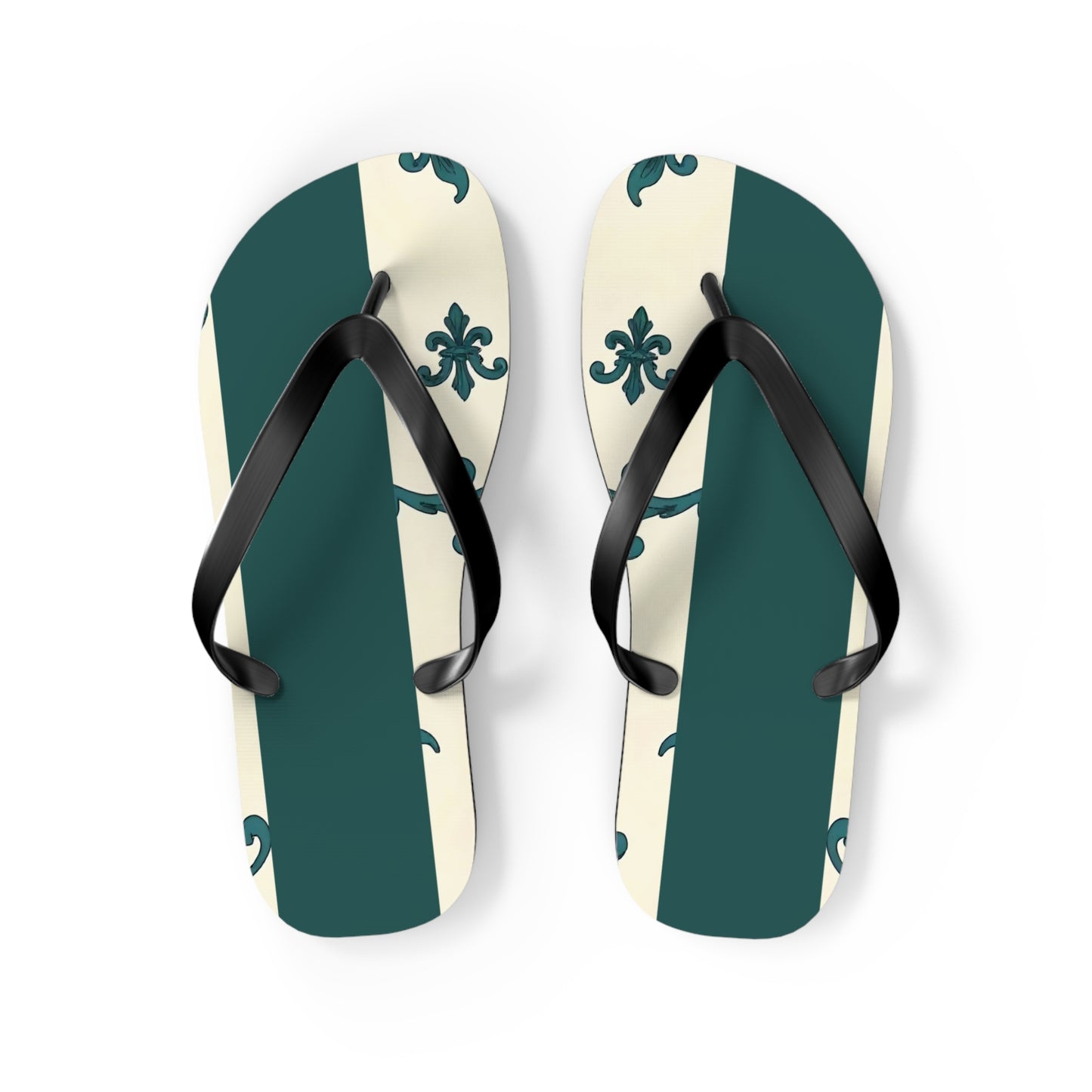 Stylish Summer Flip Flops, Trendy Beach Footwear, Casual Summer Sandals, Vacation Accessories, Eco-Friendly Summer Shoes - Teal Striped Rococo