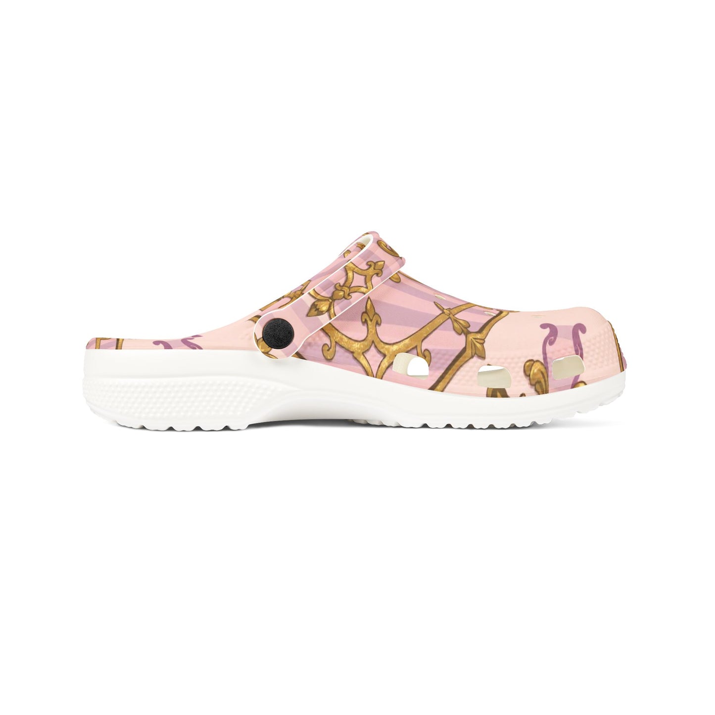 Chic Lavender & Alabaster Striped Gold Baroque Clogs for Comfort Lovers, Trendy Slip-On Shoes, Perfect for Home, or Casual Outings, Gift for Her
