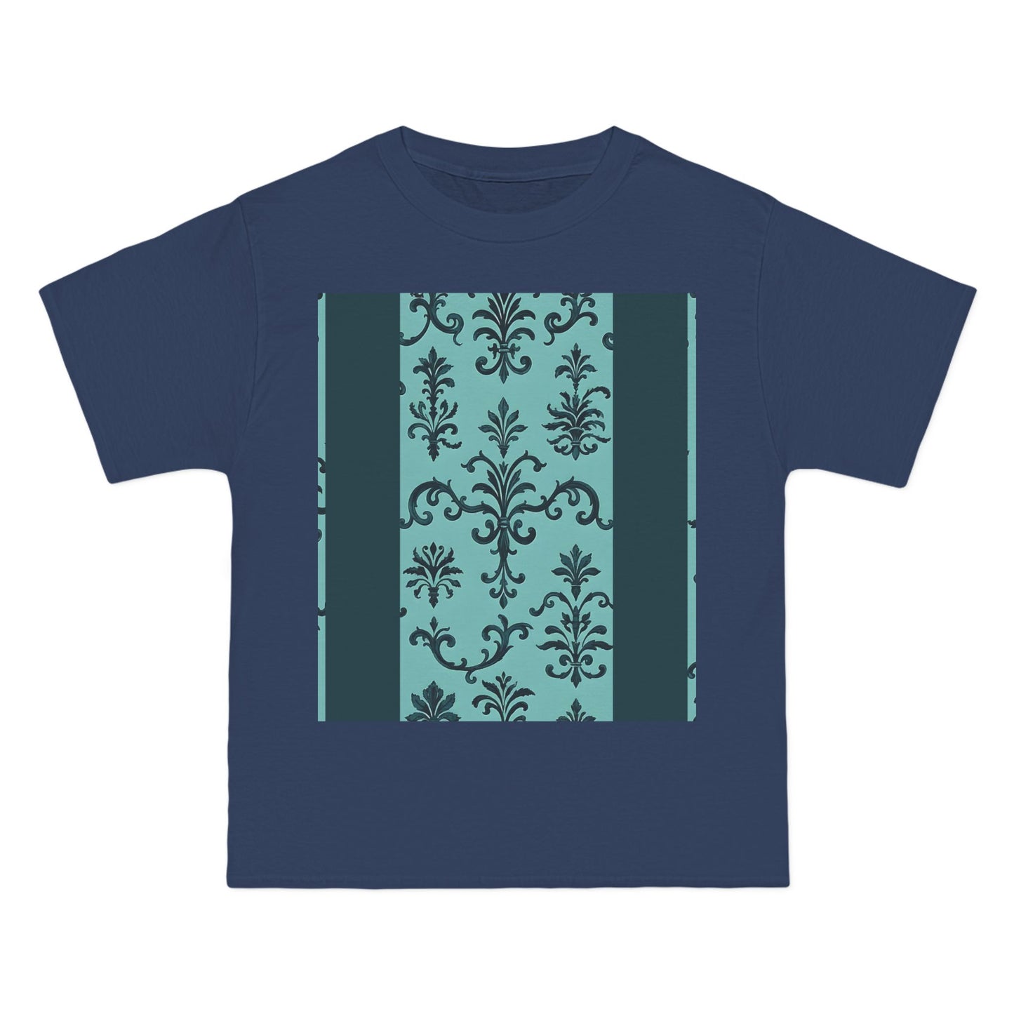 Elegant Floral T-Shirt - Vintage Design, Casual Wear, Gift for Her, Summer Fashion, Stylish Tee - Teal Striped Rococo