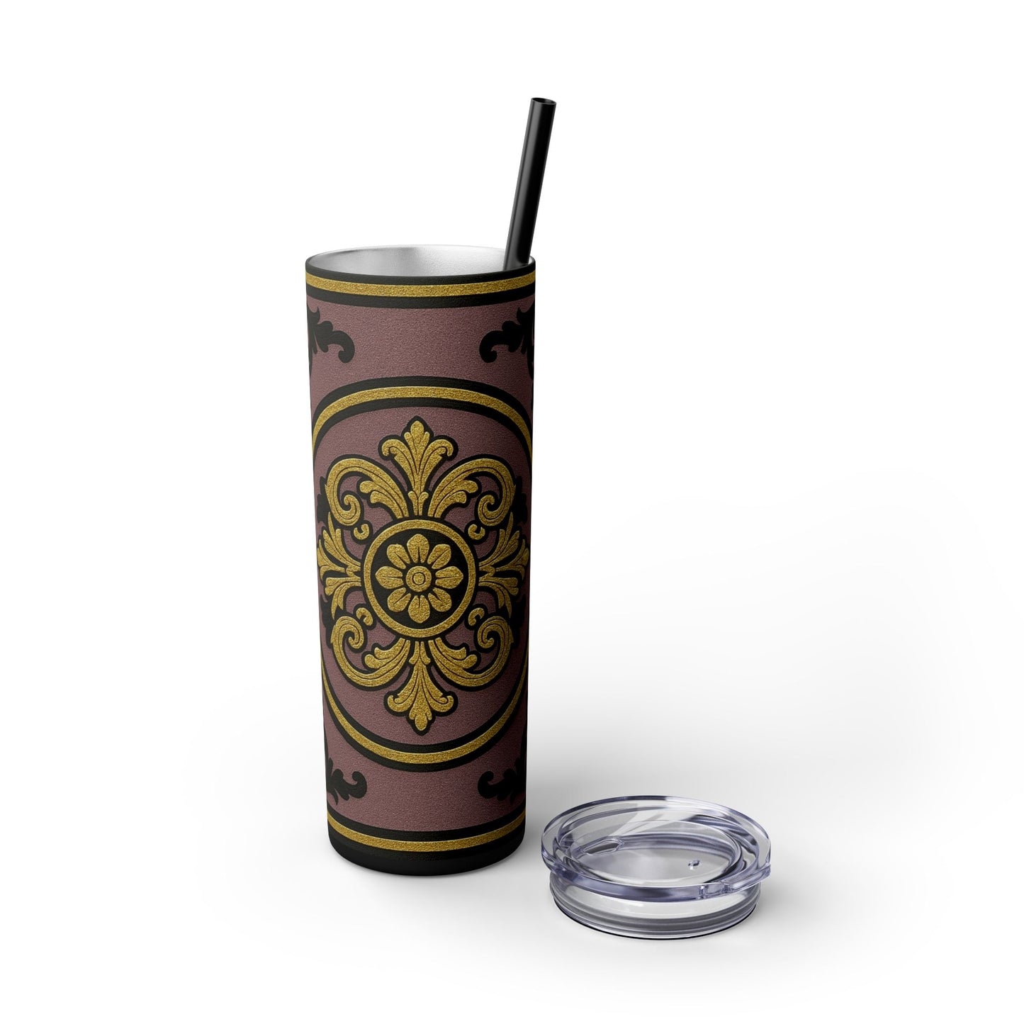 Gilded Mauve With Gold-Black Baroque Tumbler, Elegant Drinkware for Home, Travel, Gifts, Parties, Personalized Beverage Holder
