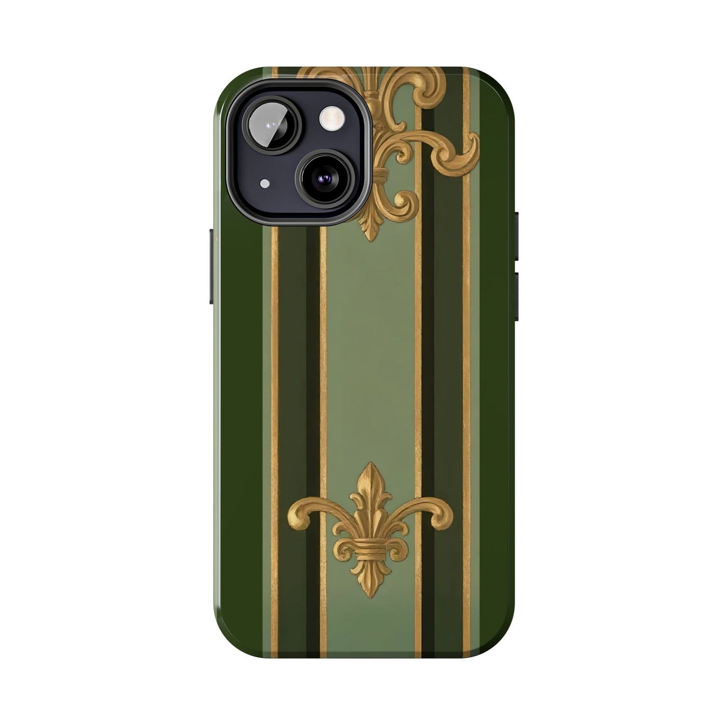 Elegant Tough Phone Cases - Baroque Design, Durable Cell Phone Covers, Unique Gifts for Her, Holiday Gifts - Green Striped Gold Baroque