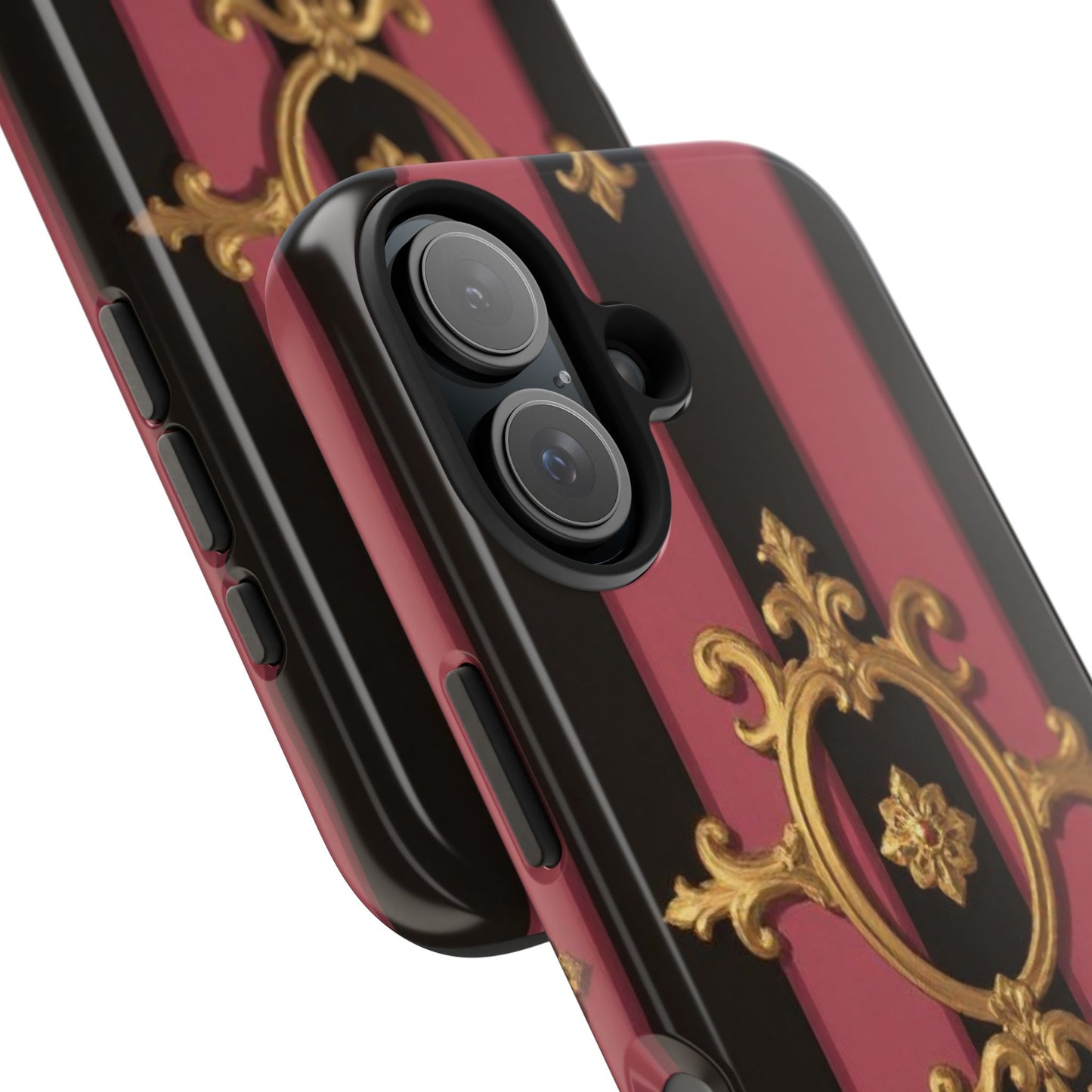Elegant Black & Mauve Striped Gold Baroque Tough Phone Cases, Luxe Phone Covers, Fashionable Mobile Cases, Gift for Her, Holiday Phone Accessories