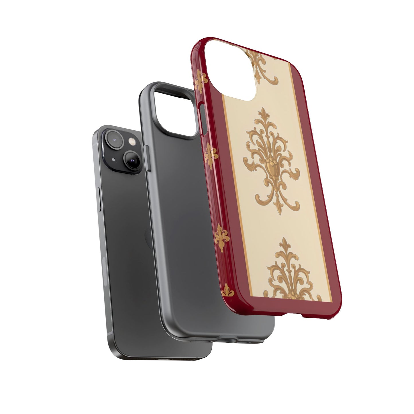 Elegant Floral Motif Phone Case - Tough Cases with Vintage Design - Dusk Red Striped Gold Damask