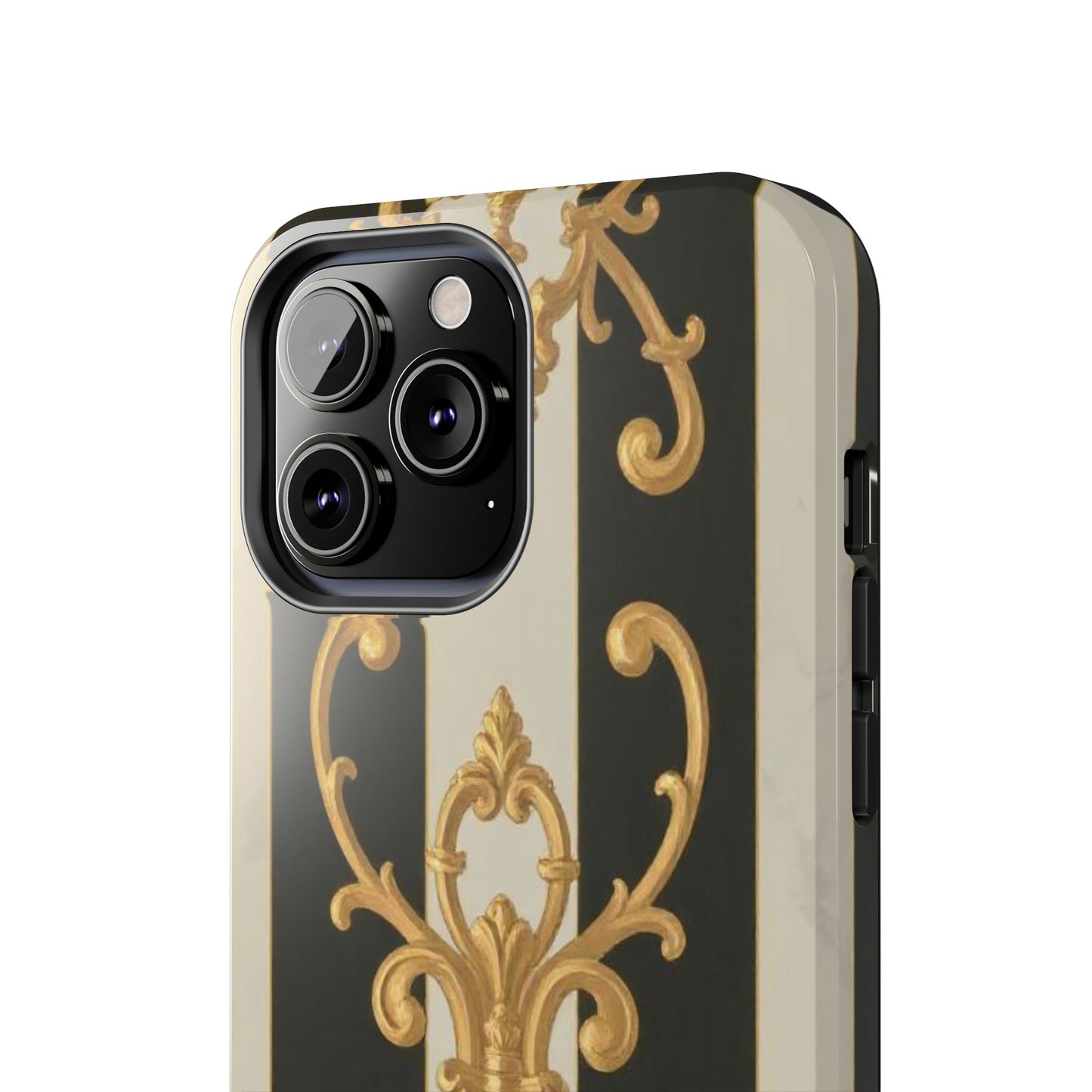 Elegant Black & Alabaster Striped Baroque Tough Phone Cases - Chic Protection, Black Gold Decor, Stylish Accessory, Gift for Her, Trendy Tech