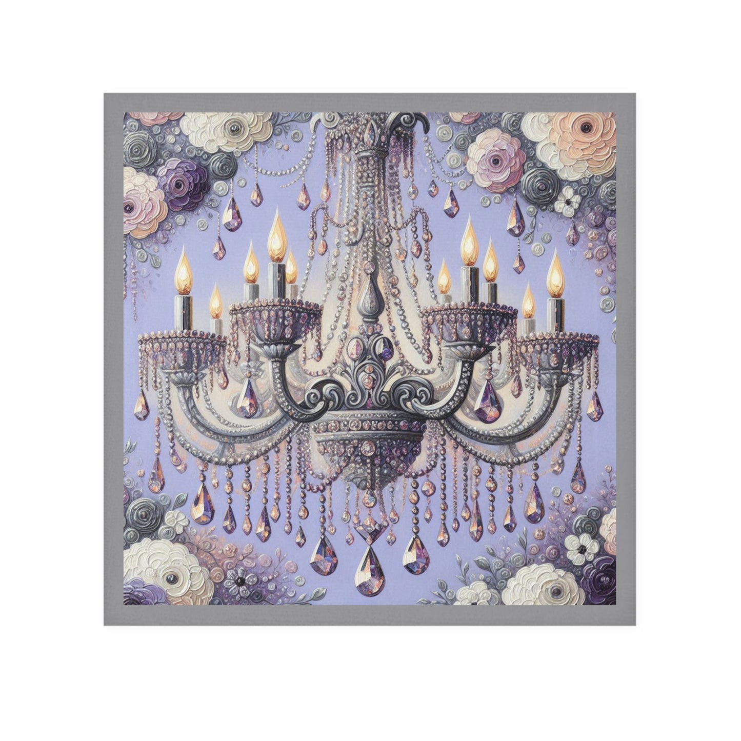 Elegant Floral Chandelier Face Towel | Luxury Bathroom Decor, Gift for Home, Spa Day Essential, Housewarming Gift - Lilac Jeweled Chandelier