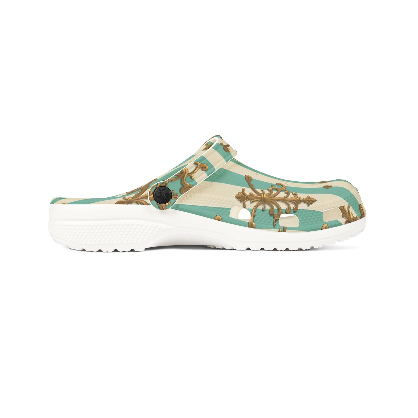 Stylish EVA Foam Rubber Clogs - Trendy Slip-On Shoes for Comfort & Versatility, Perfect for Casual Wear - Matte Green Striped Rococo
