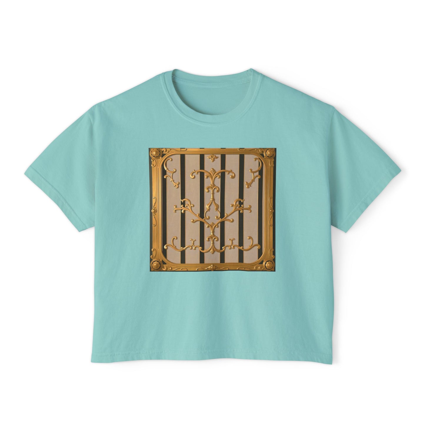 Women's Boxy Tee - Beige Striped Gold Rococo