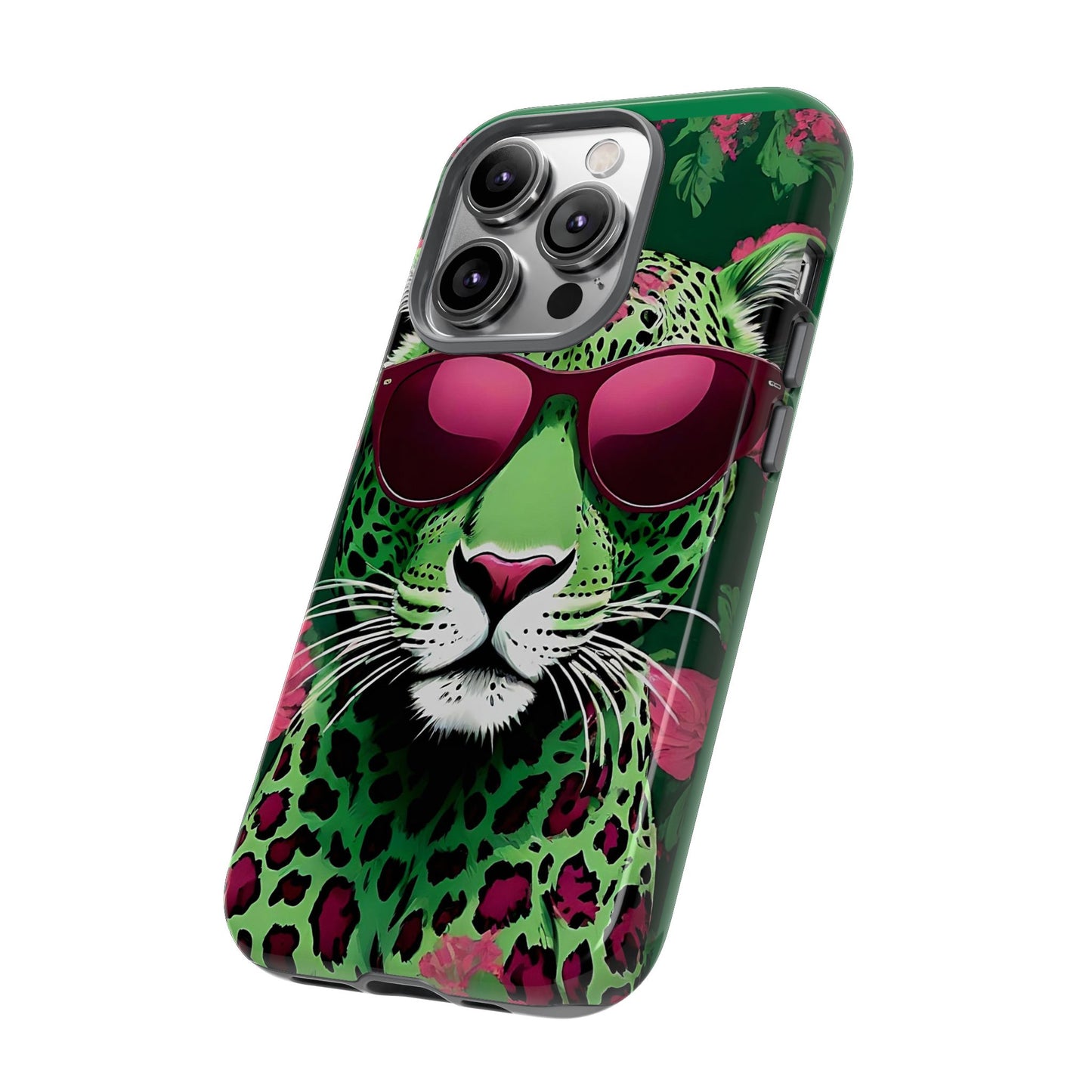 Phone Case - Lime Green & Burgundy Leopard In Sunglasses Design