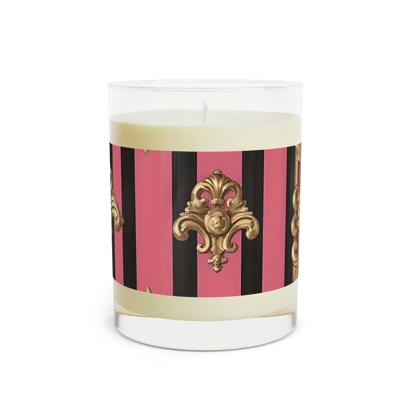 Luxurious Pink Striped Scented Candle - Elegant Home Decor, Relaxation Gift, Aromatherapy Candle - Pink Striped Gold Rococo