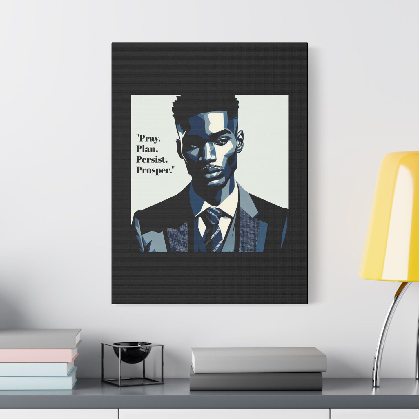 Afro Art Print Canvas, Wall Decor, Satin Stretched Canvas, African American Art, Office Decor, Home Decor - "Pray. Plan. Persist. Prosper."