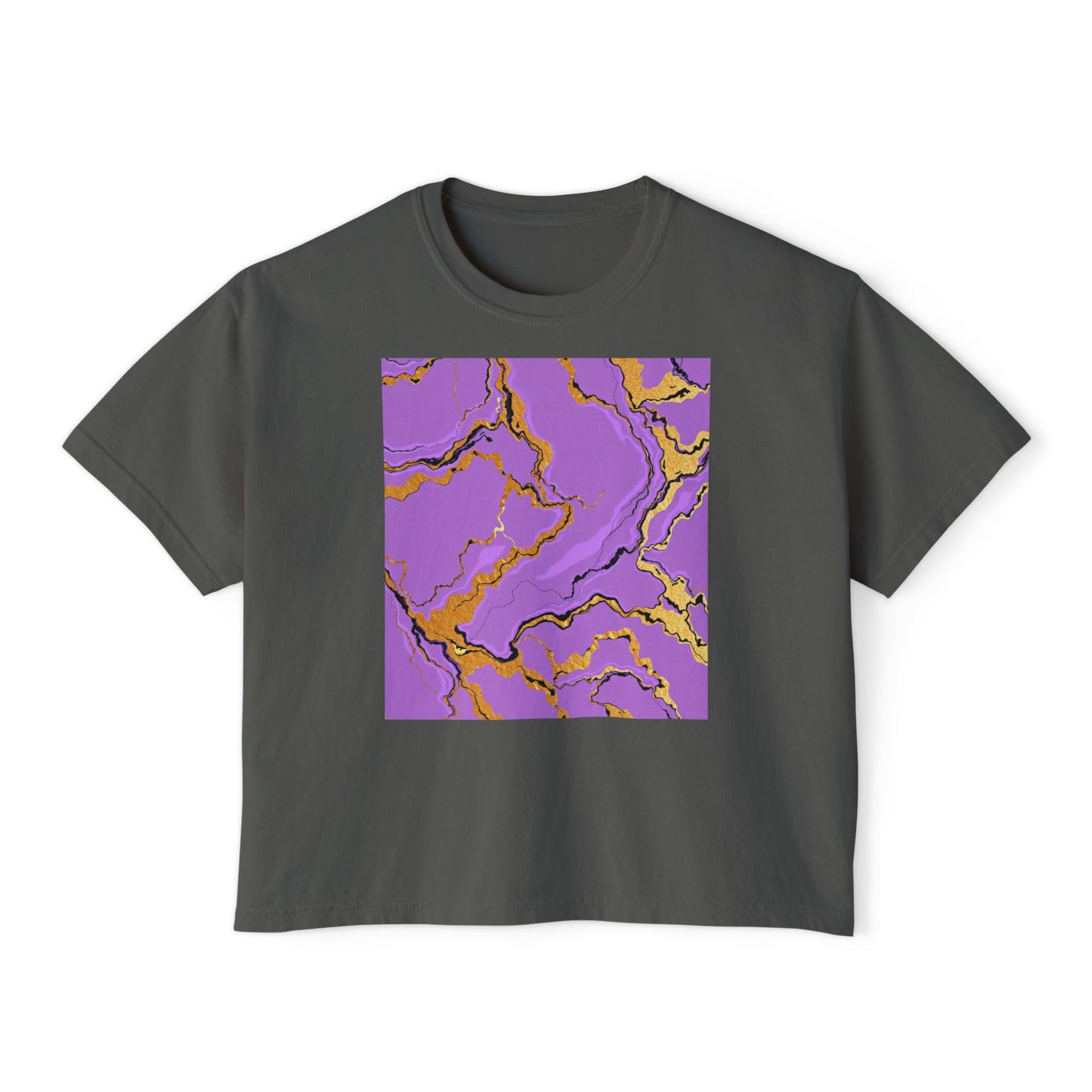 Chic Women's Boxy Tee with Purple Marble Design, Casual Top, Summer Fashion, Gift for Her, Trendy Graphic Tee