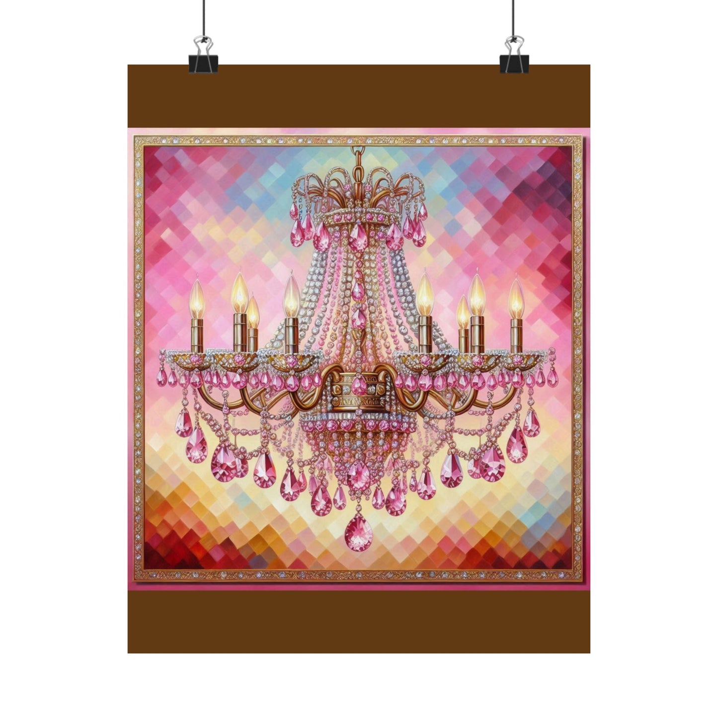 Glamorous Chandelier Satin Poster - Elegant Wall Art, Home Decor, Gift for Weddings, Birthdays, Art Lovers, Party Decor - Pink Jeweled Chandelier