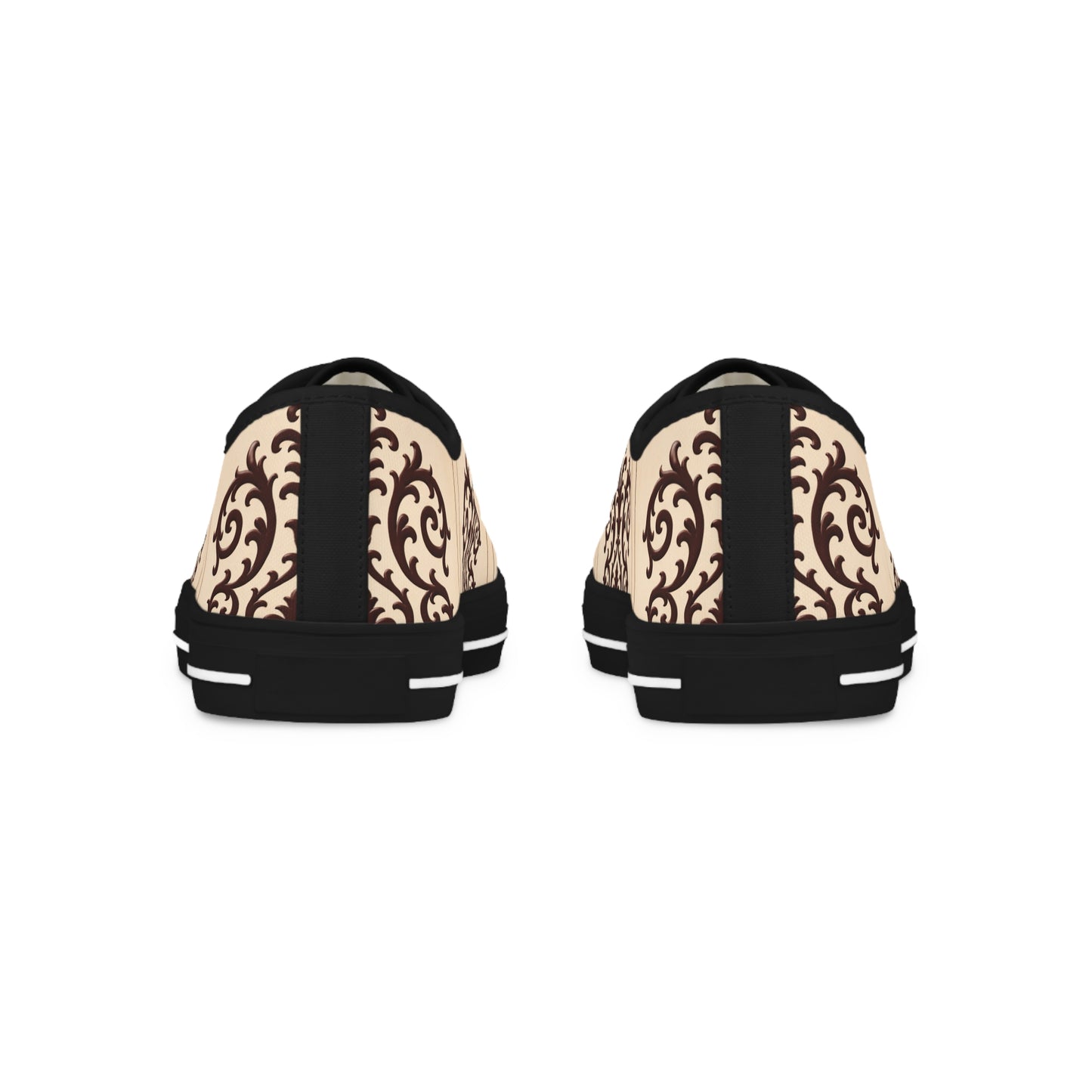Almond-Beige & Brown Baroque Scroll Low-Top Sneakers — Beige Vintage Baroque Men's Shoes